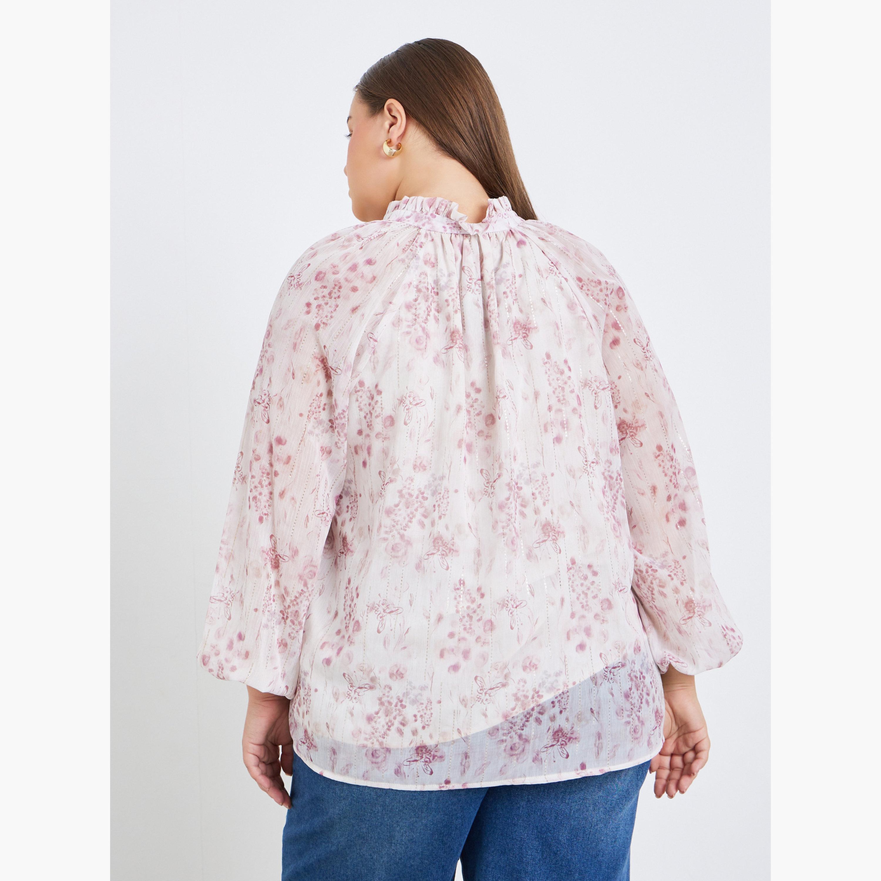 Styli Plus Size Women Floral Print Blouse with Tie Neck-women-clothing-plussize-shirtsandblouses-blouses-image-5