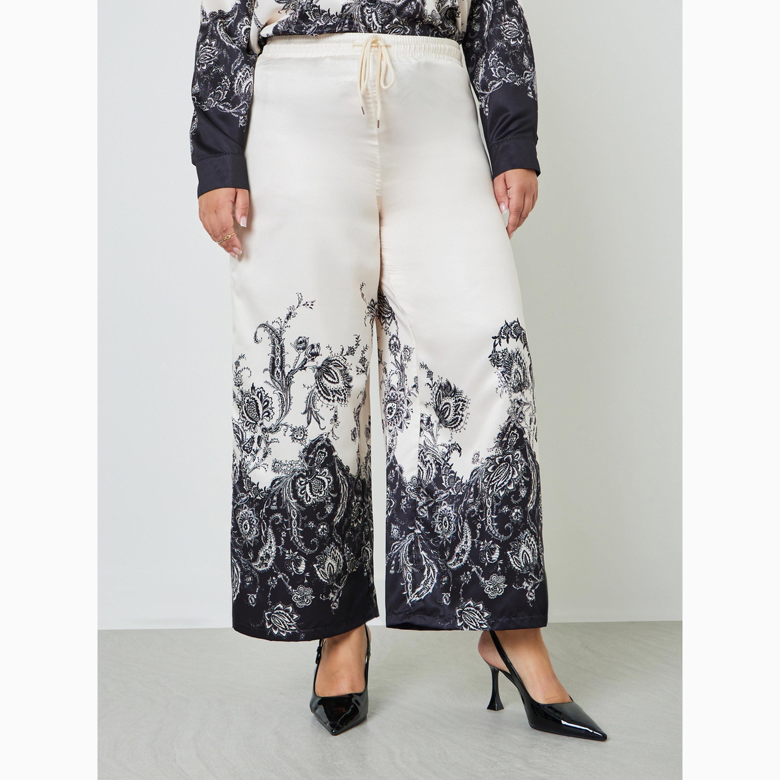 Styli Plus Size Paisley Print Pants with Drawstring-women-clothing-bottoms-joggers-image-1