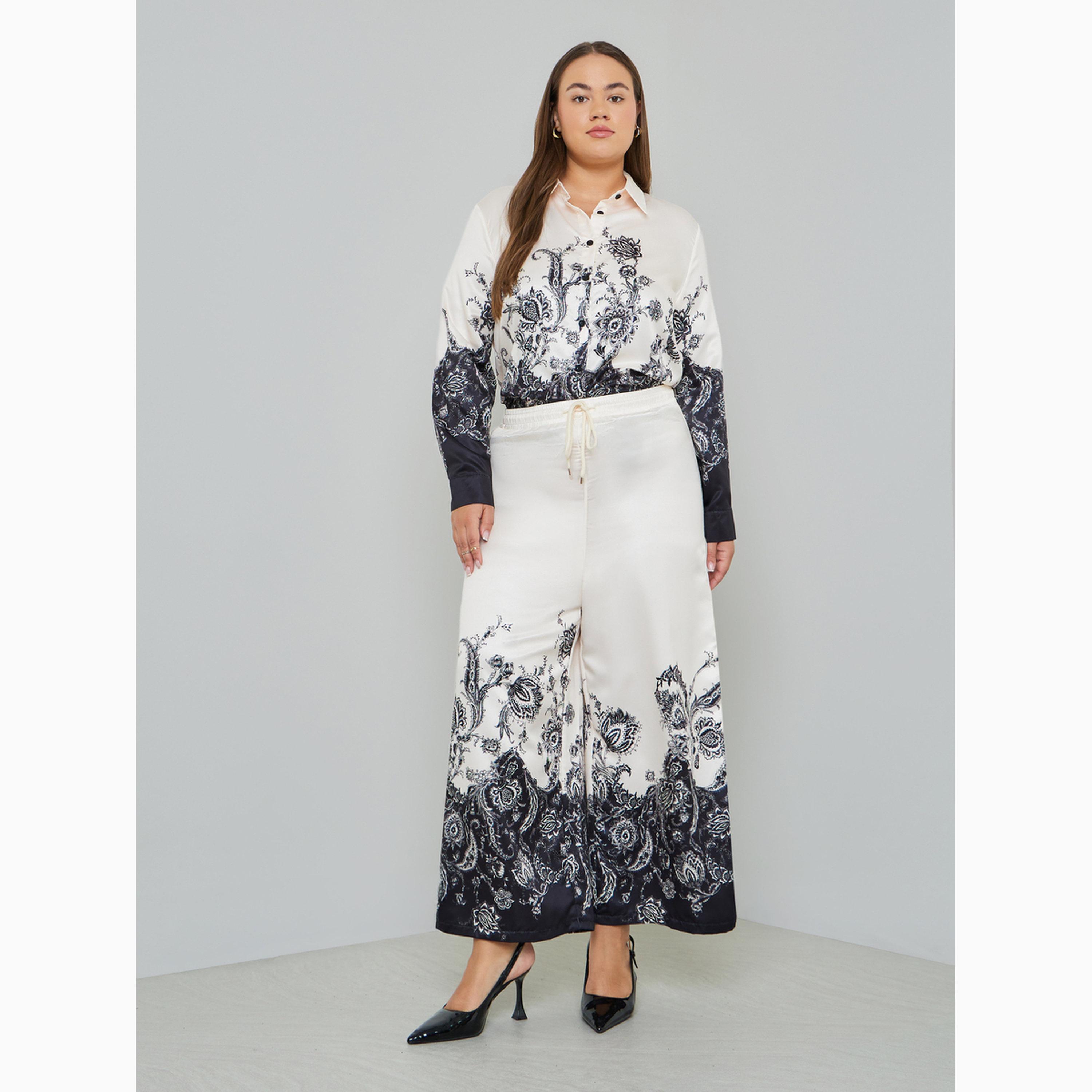 بنطال برباط وطبعة بيزلي بمقاس كبير-women-clothing-bottoms-joggers-image-2