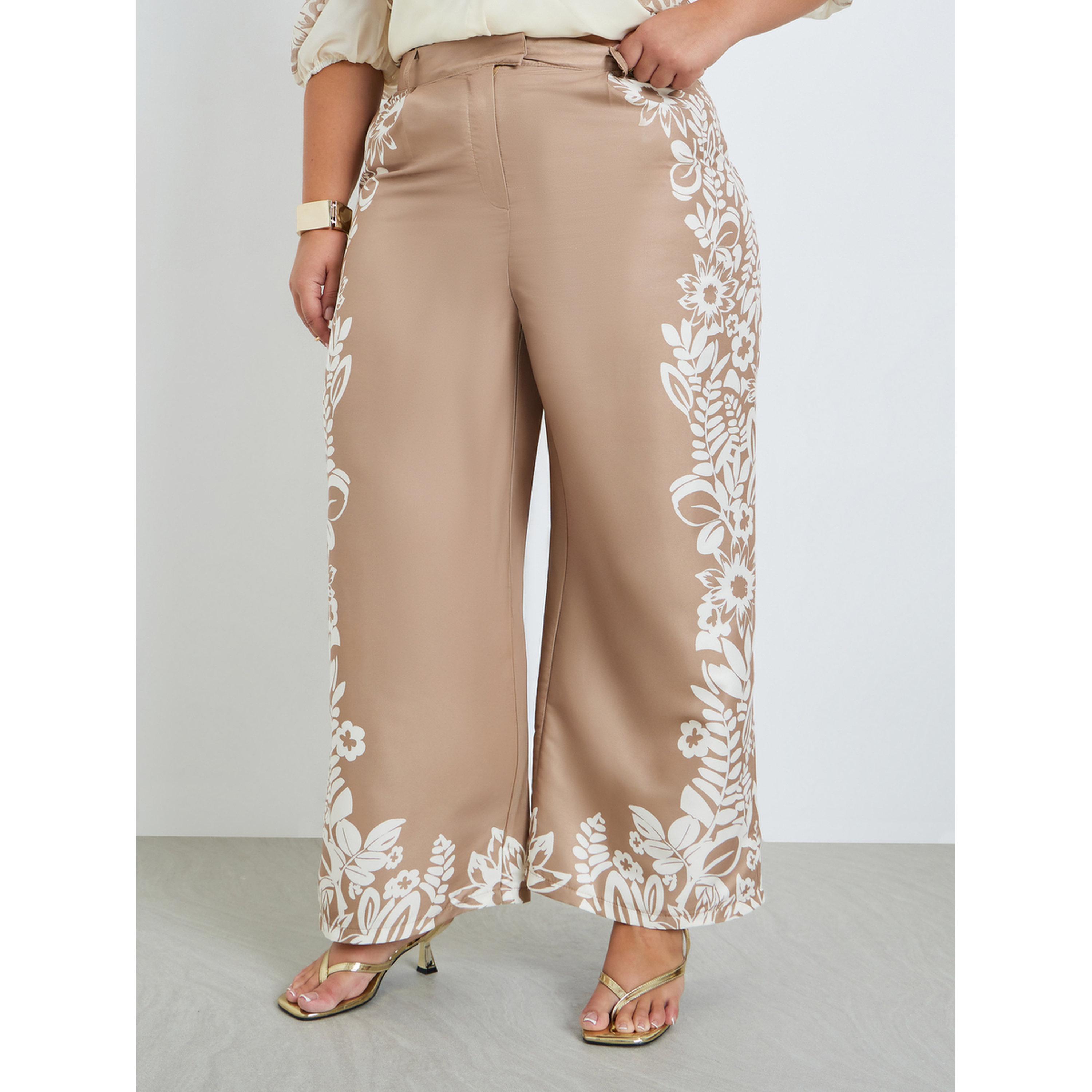 بنطال نسائي بنقشة زهور وأرجل واسعة مقاس كبير-women-clothing-bottoms-trousers-image-1