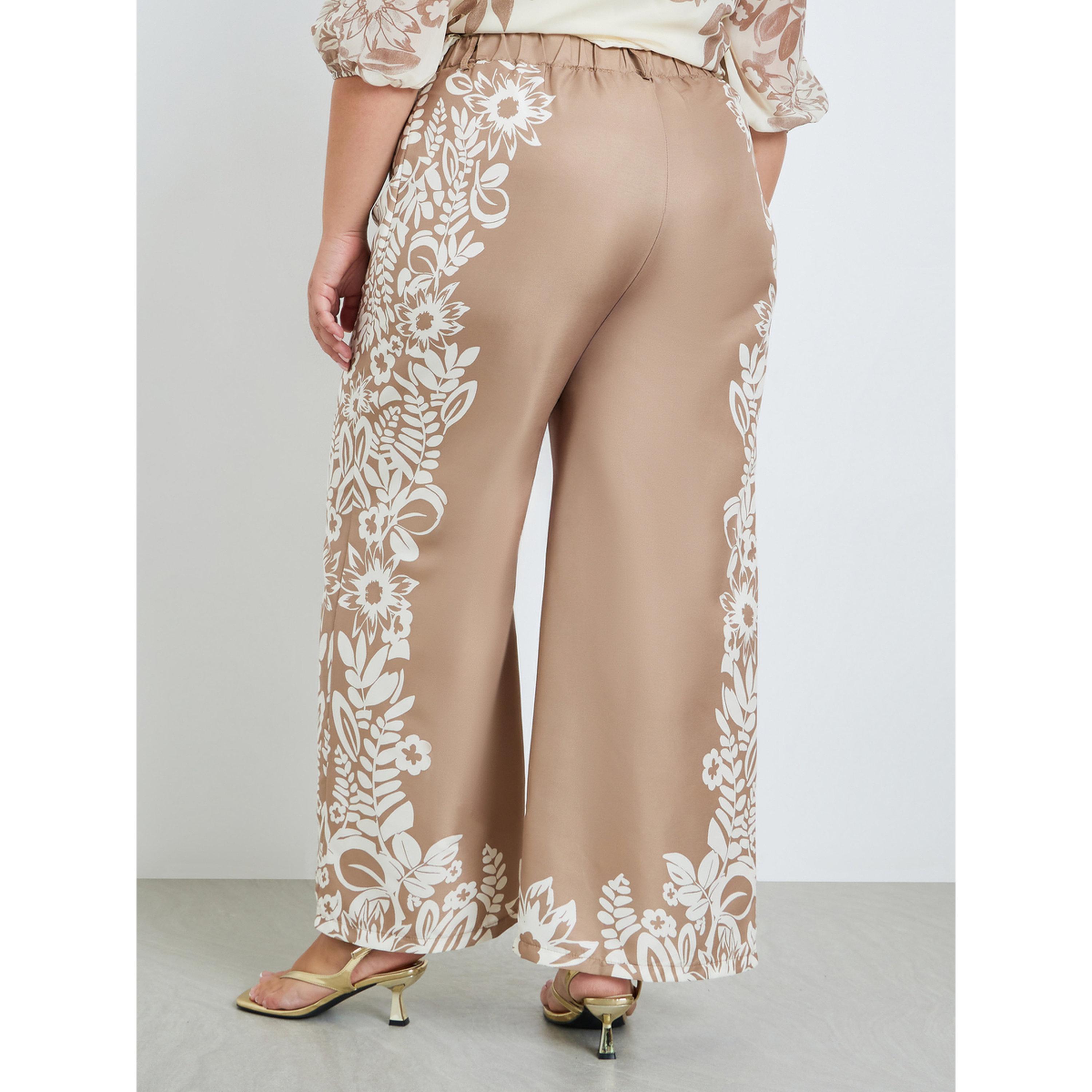 Styli Plus Size Women Beige Floral Wide Leg Trousers-women-clothing-bottoms-trousers-image-4