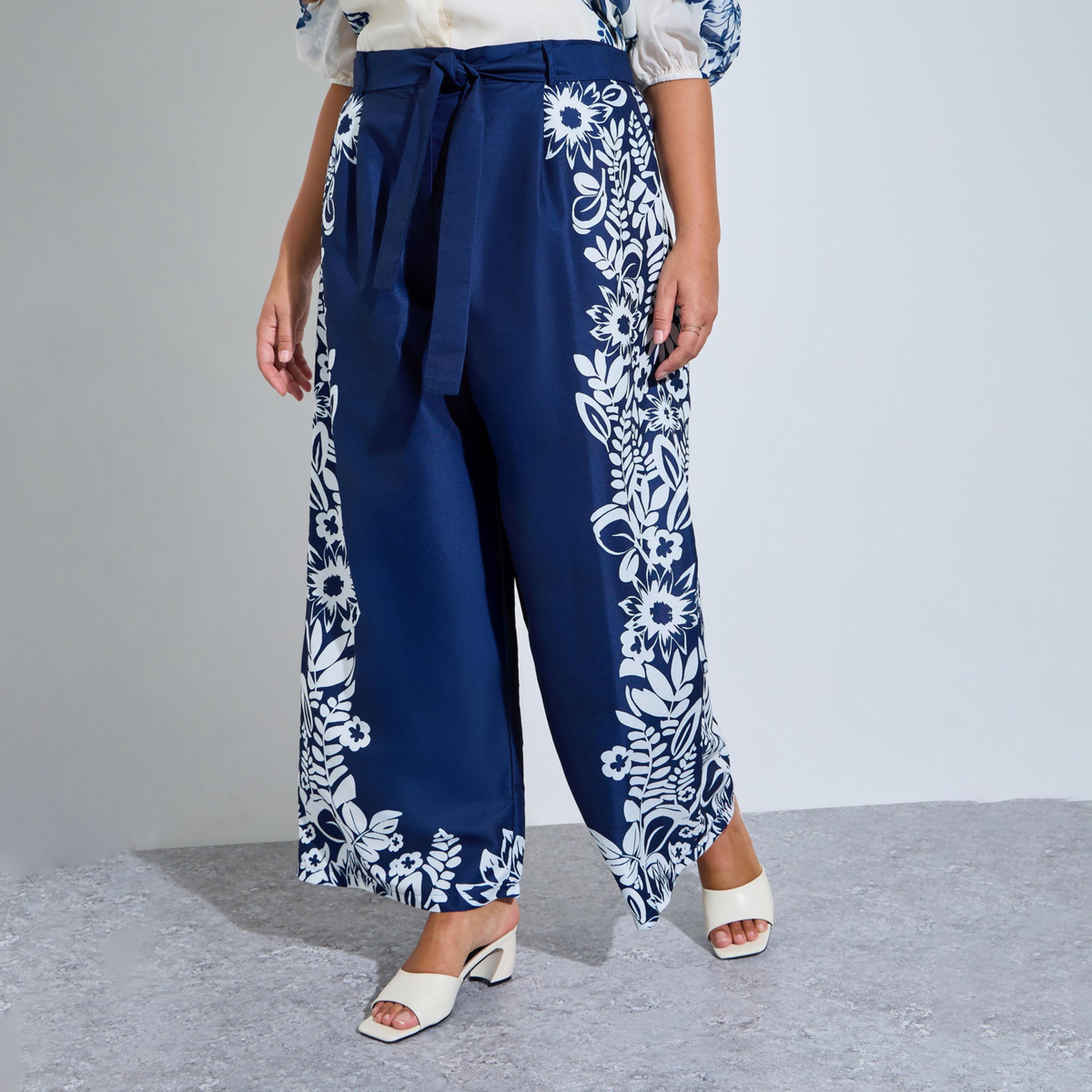 بنطال بأرجل واسعة ومقاس كبير بطبعة أزهار للنساء-women-clothing-plussize-joggers-image-1