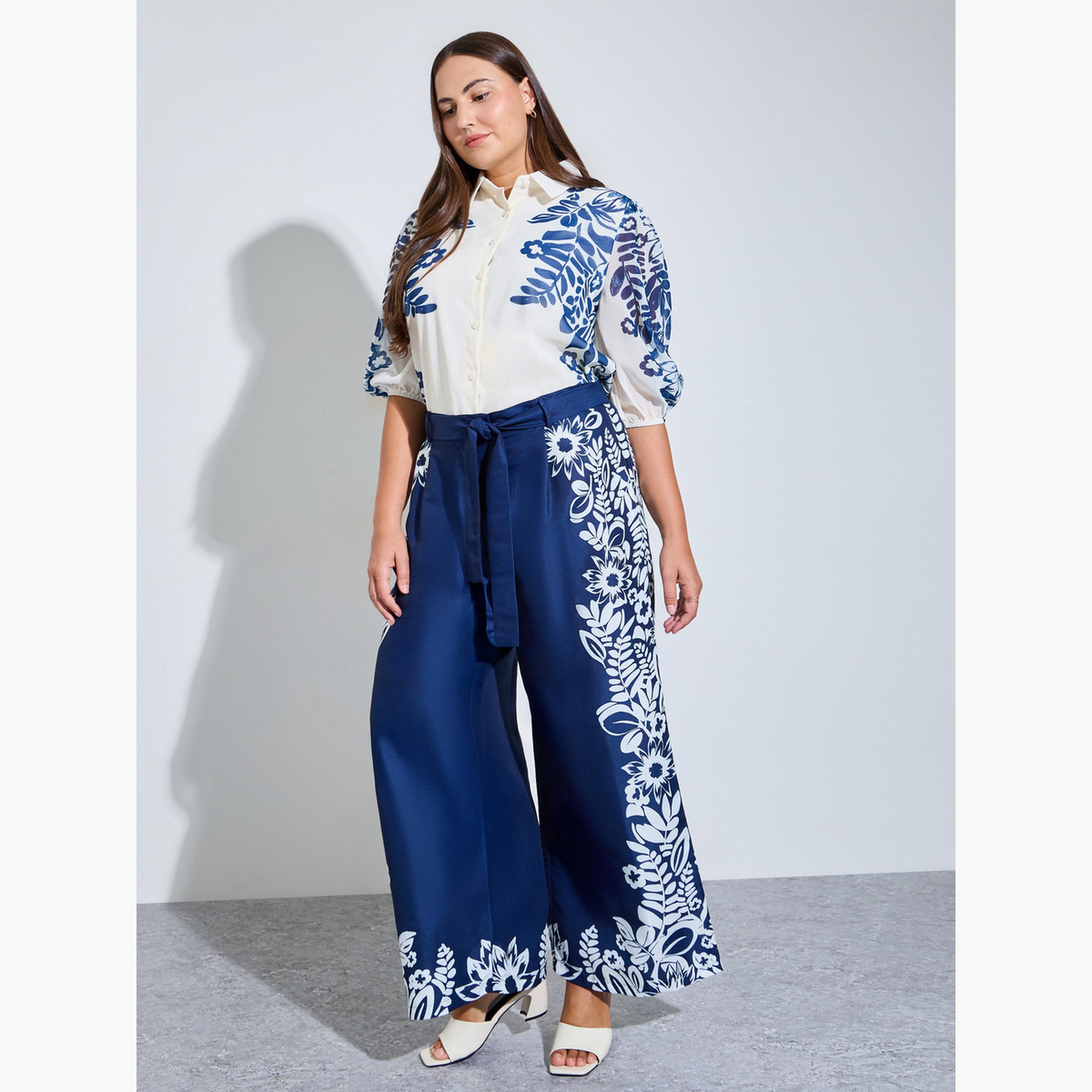 بنطال بأرجل واسعة ومقاس كبير بطبعة أزهار للنساء-women-clothing-plussize-joggers-image-2