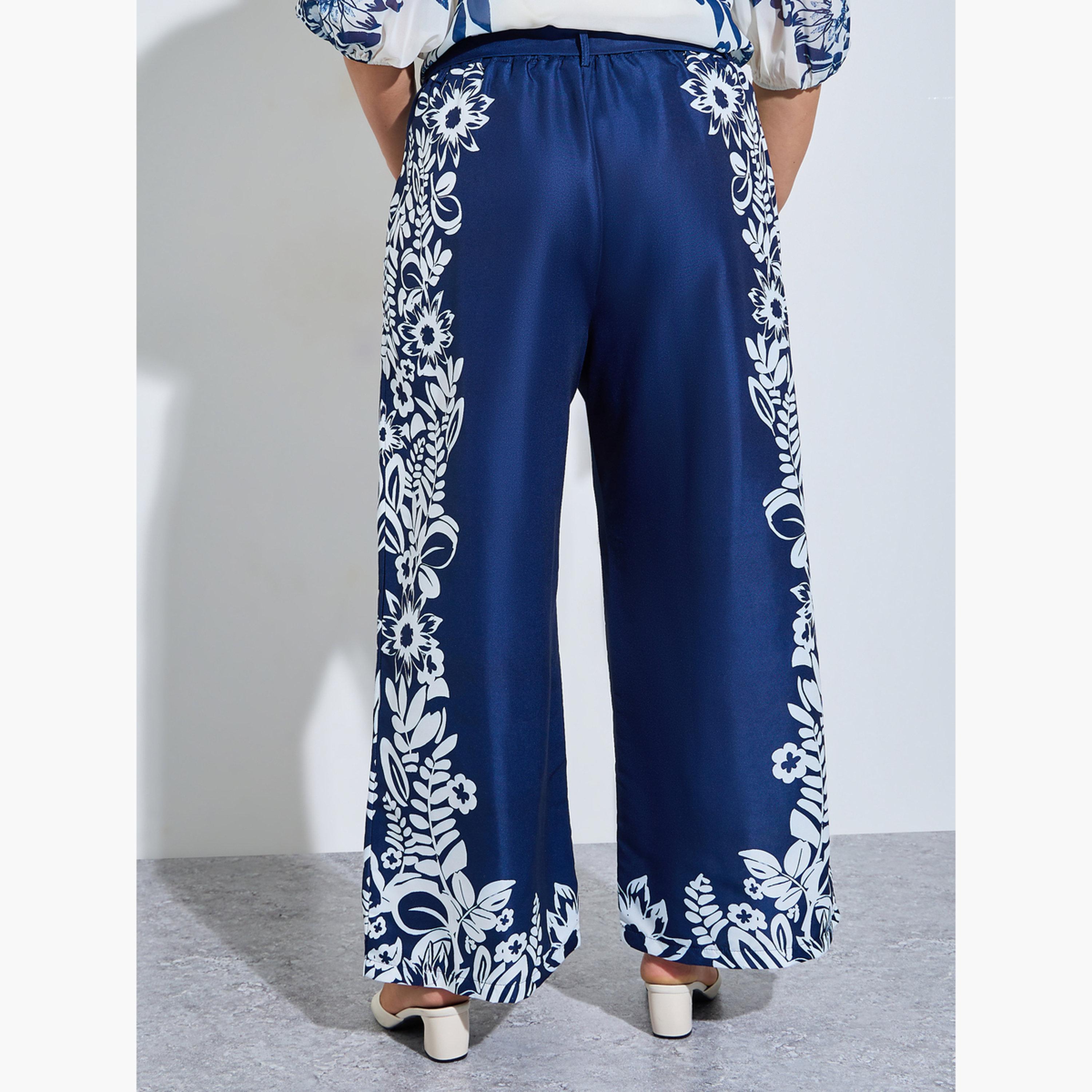 بنطال بأرجل واسعة ومقاس كبير بطبعة أزهار للنساء-women-clothing-plussize-joggers-image-4