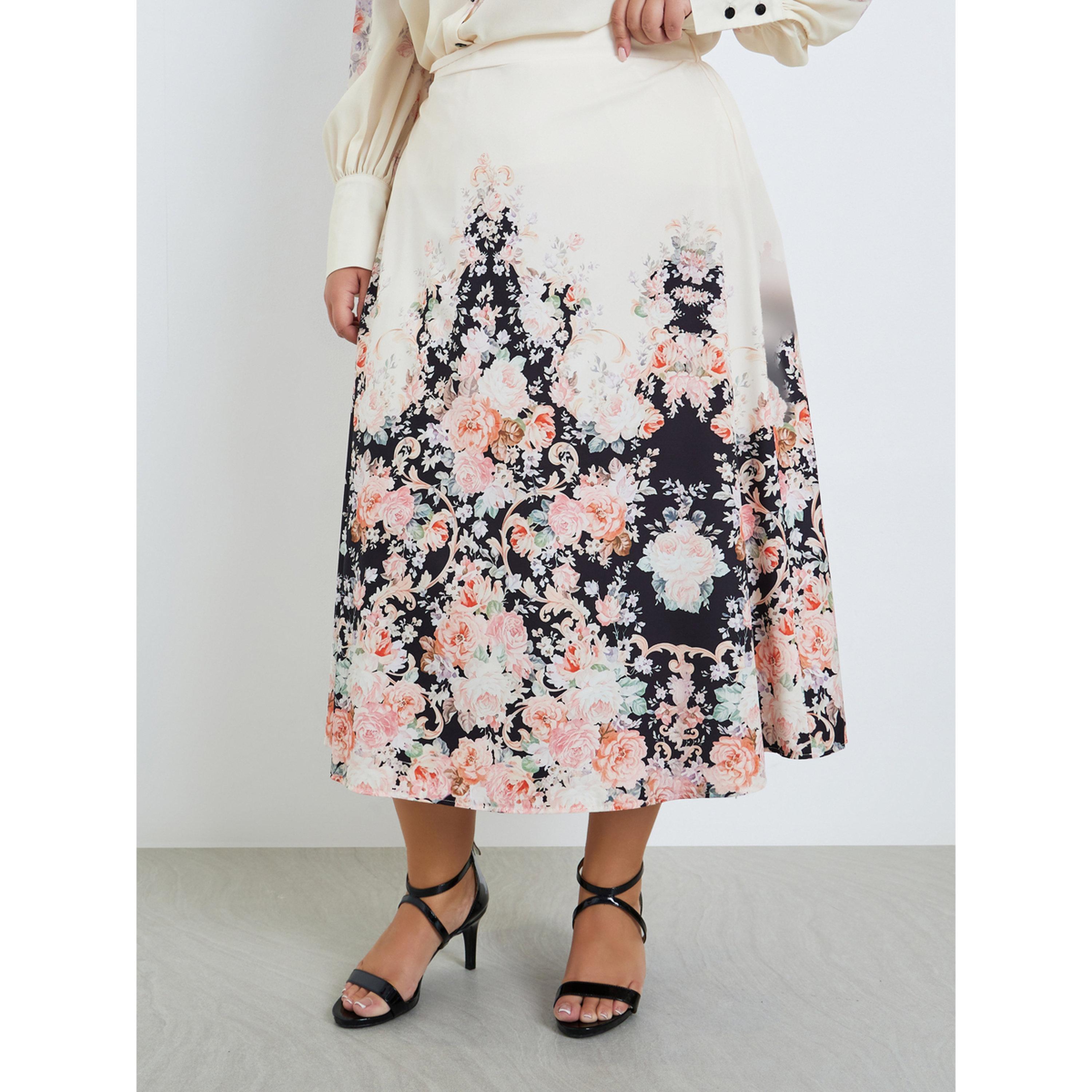Styli Plus Size Women Floral Print A-Line Midi Skirt-women-clothing-bottoms-skirts-image-1