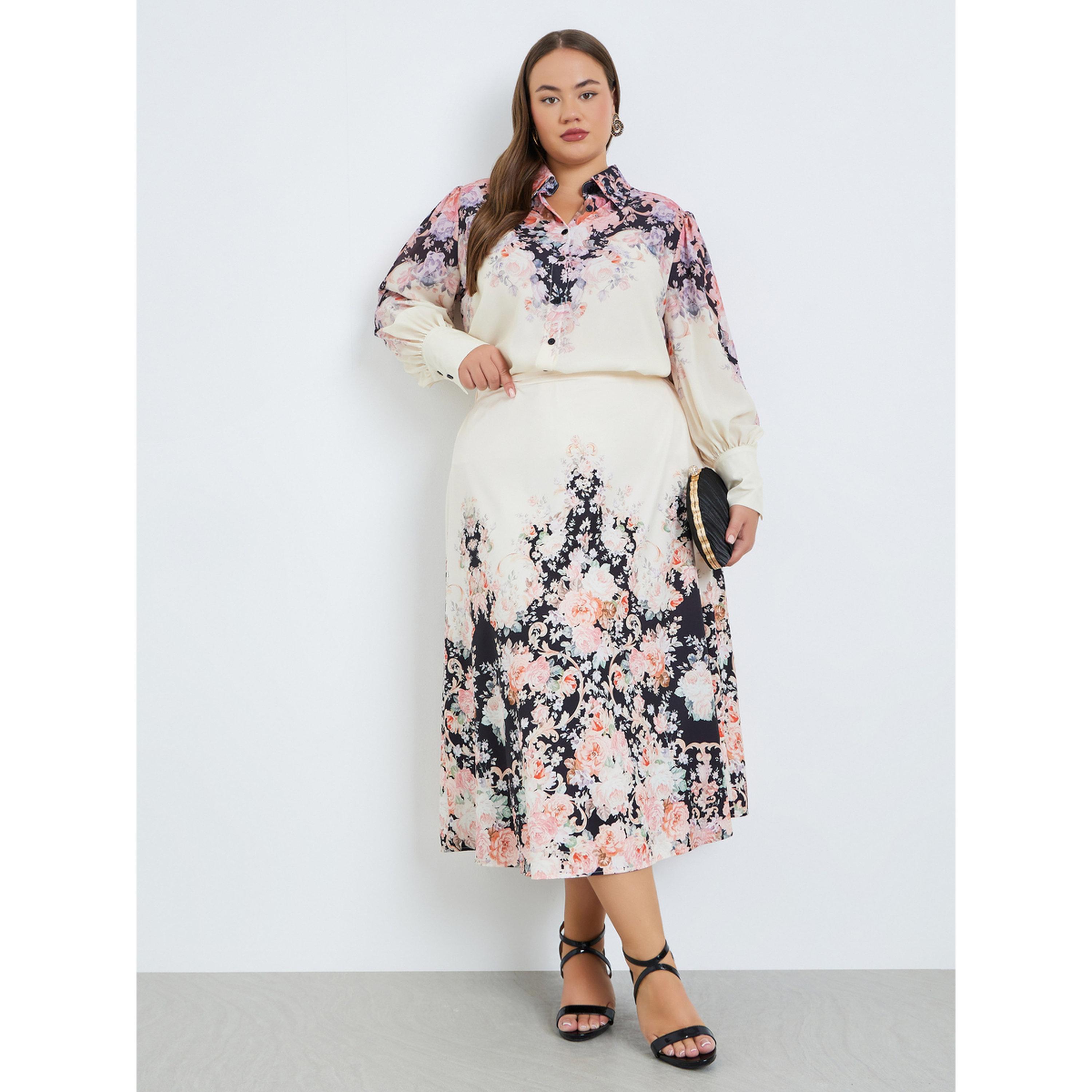 Styli Plus Size Women Floral Print A-Line Midi Skirt-women-clothing-bottoms-skirts-image-2