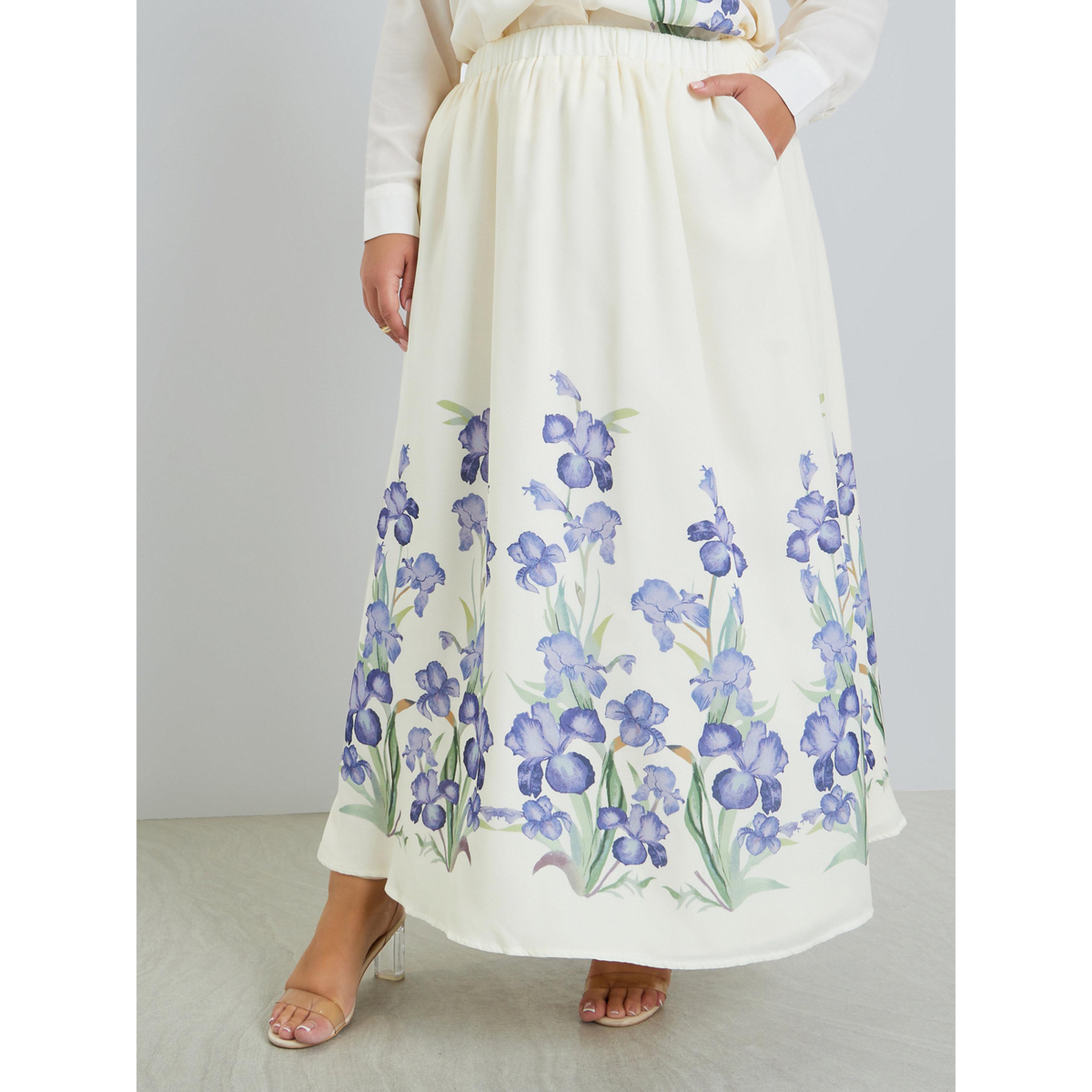 تنورة طويلة بنقشة زهور مقاس كبير-women-clothing-bottoms-skirts-image-1