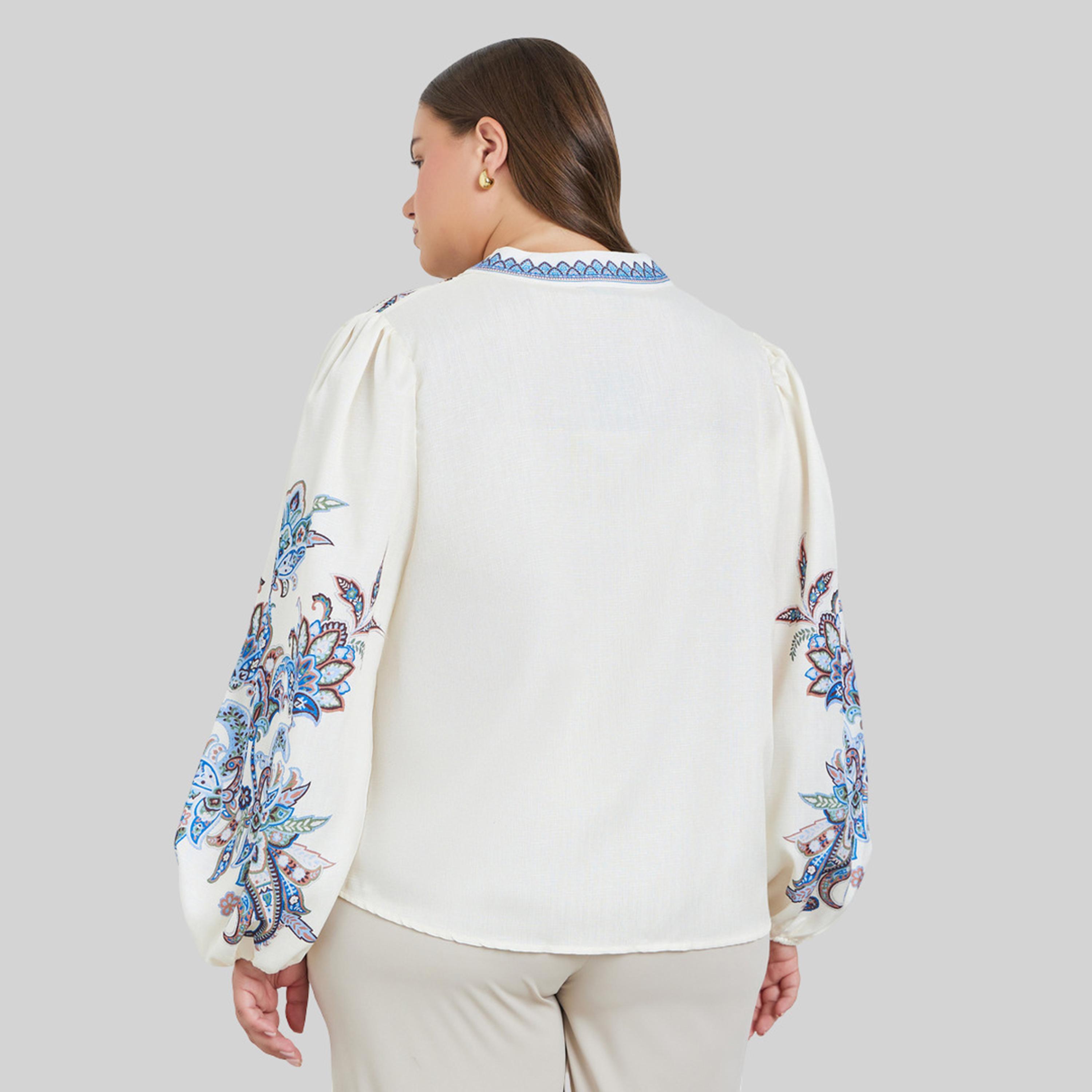 Styli Plus Size Cream Paisley Print Blouse-women-clothing-shirtsandblouses-blouses-image-3