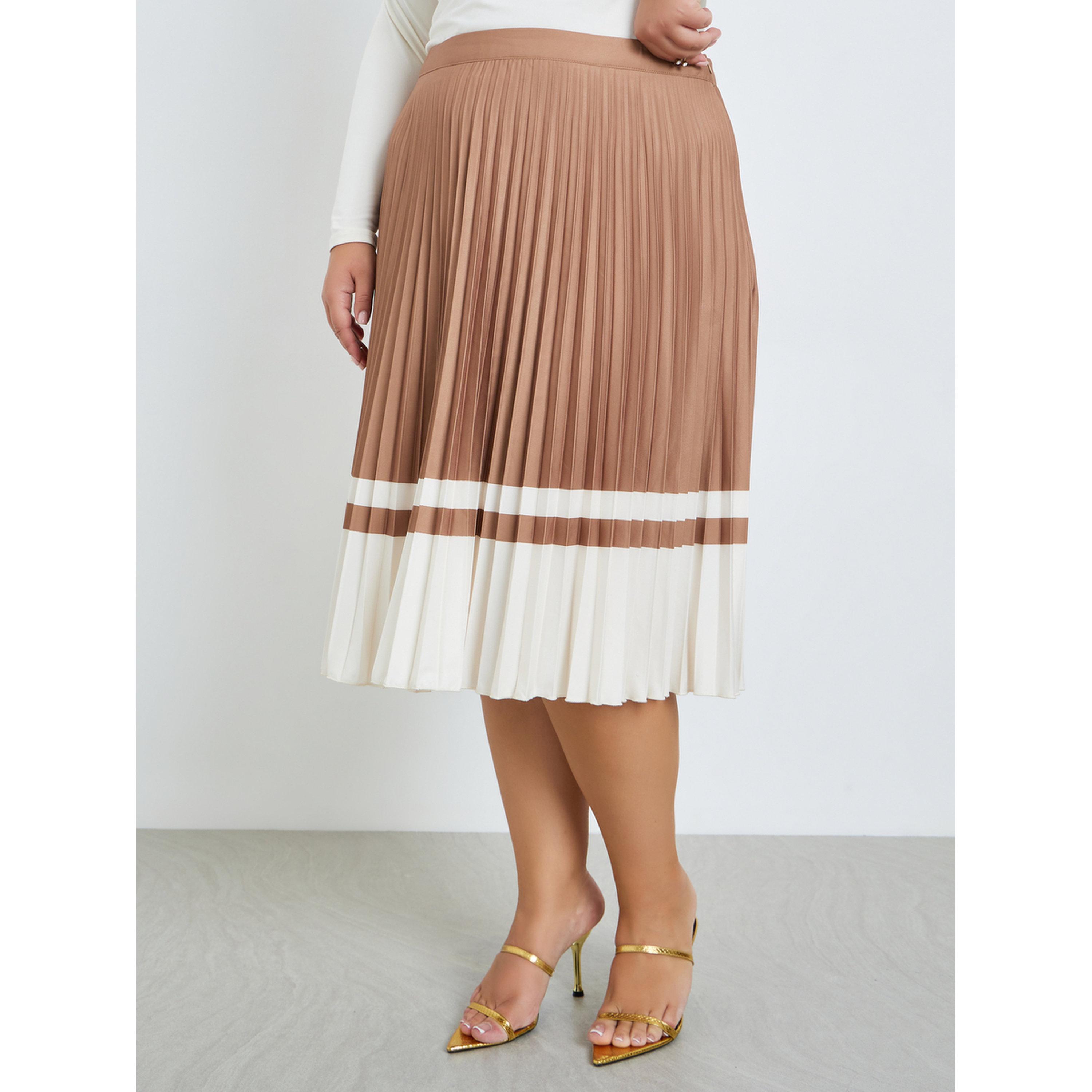 Styli Plus Size Women Color Block Pleated Skirt-women-clothing-bottoms-skirts-image-1