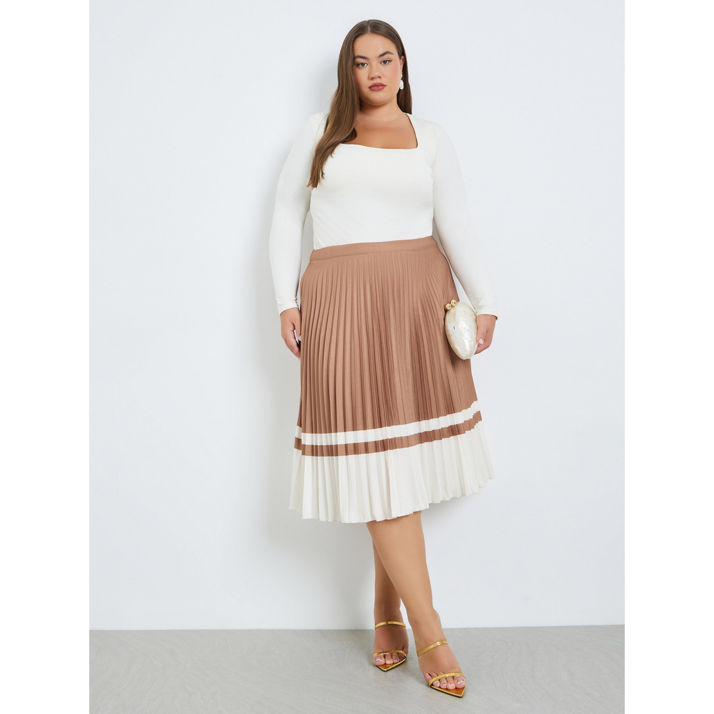 Styli Plus Size Women Color Block Pleated Skirt-women-clothing-bottoms-skirts-image-2