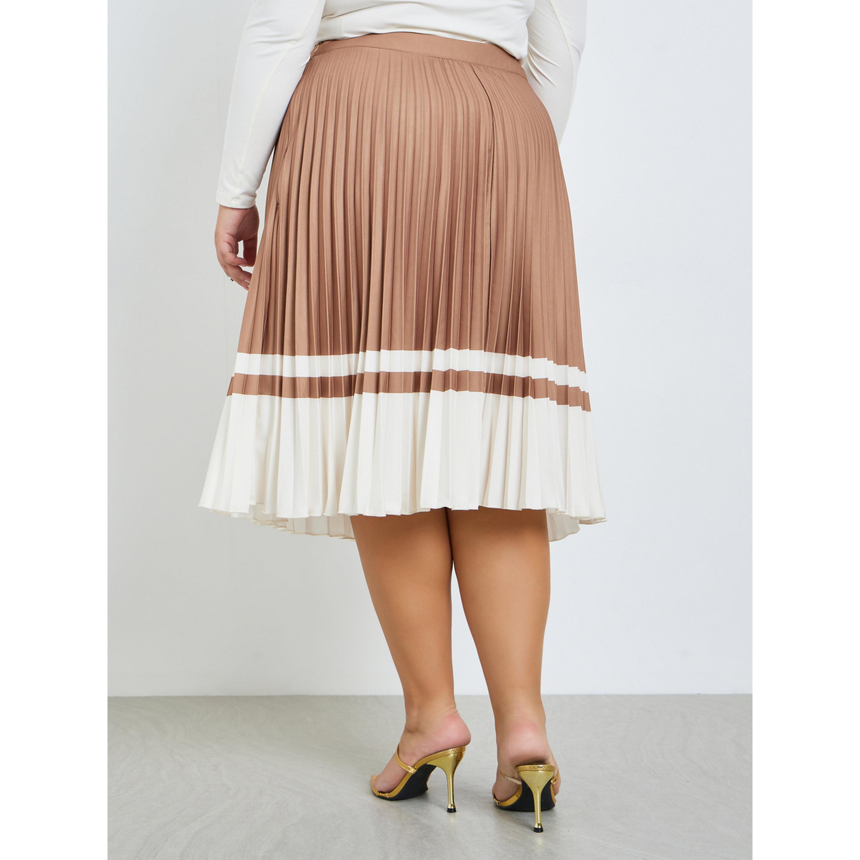 تنورة بكسرات ونمط كتل الالوان مقاس كبير-women-clothing-bottoms-skirts-image-4