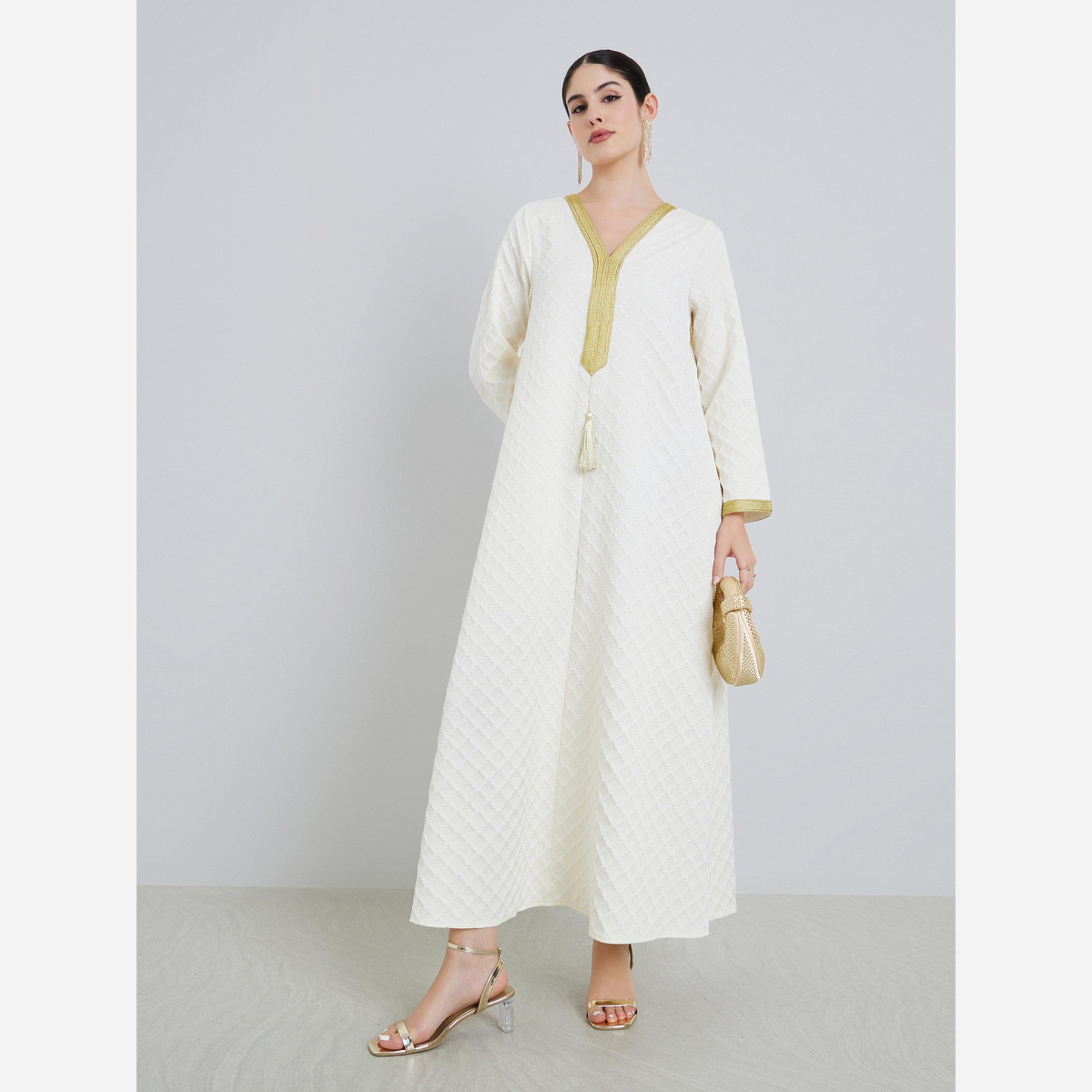 أميرة x ستايلي جلابية جاكار بتفاصيل ذهبية-women-arabicclothing-jalabiyas-image-1