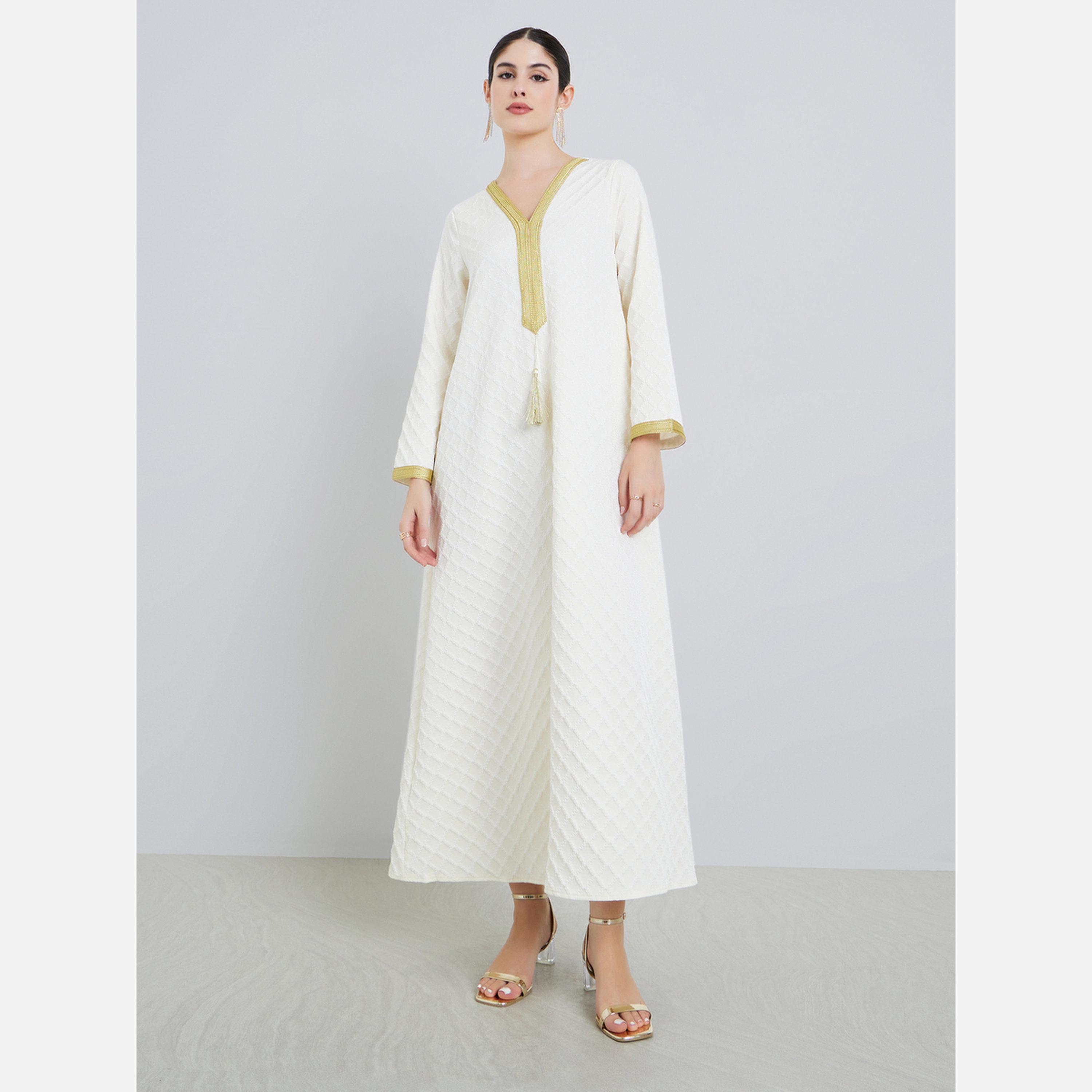 أميرة x ستايلي جلابية جاكار بتفاصيل ذهبية-women-arabicclothing-jalabiyas-image-3