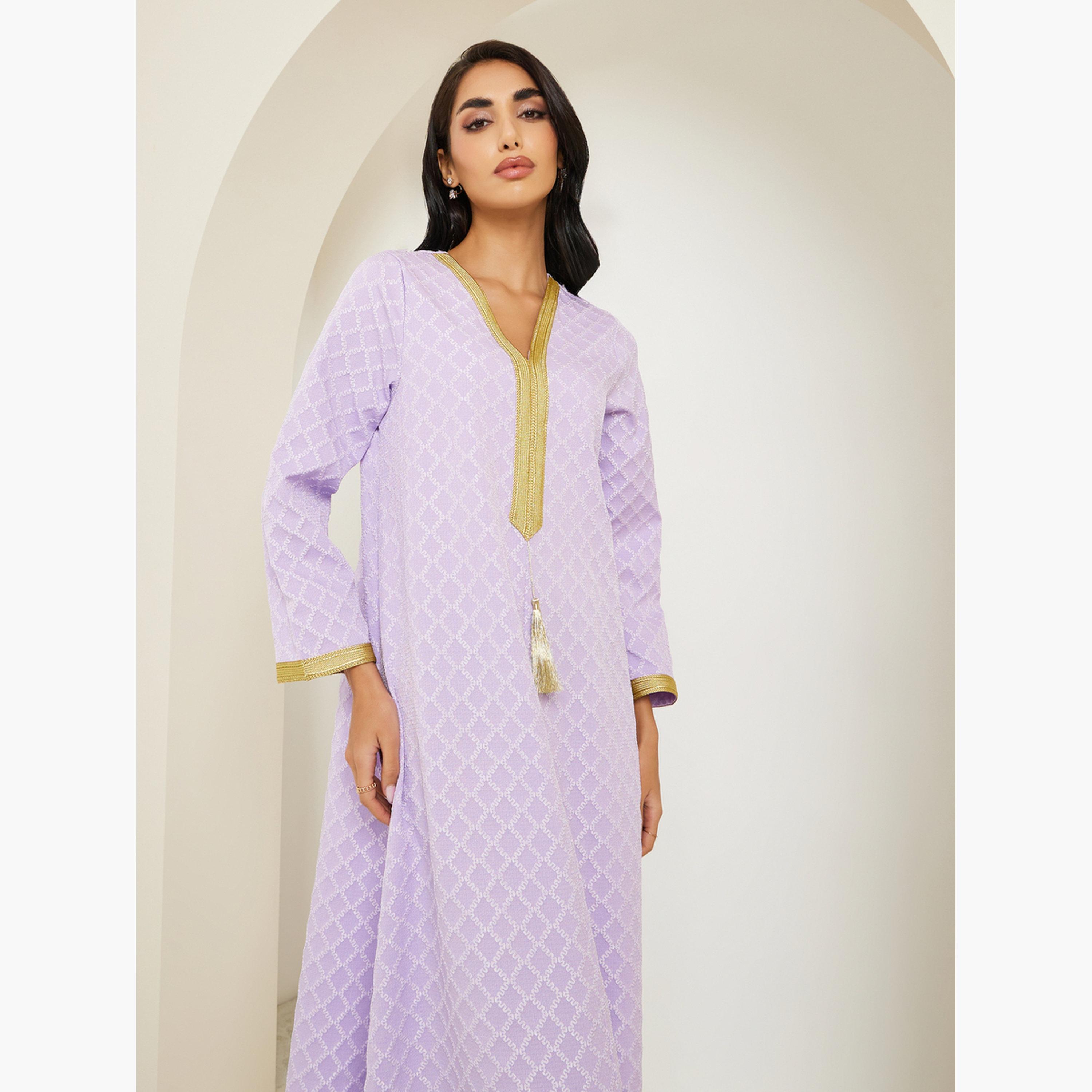 جلابية جاكار بتفاصيل ذهبية-women-arabicclothing-jalabiyas-image-2