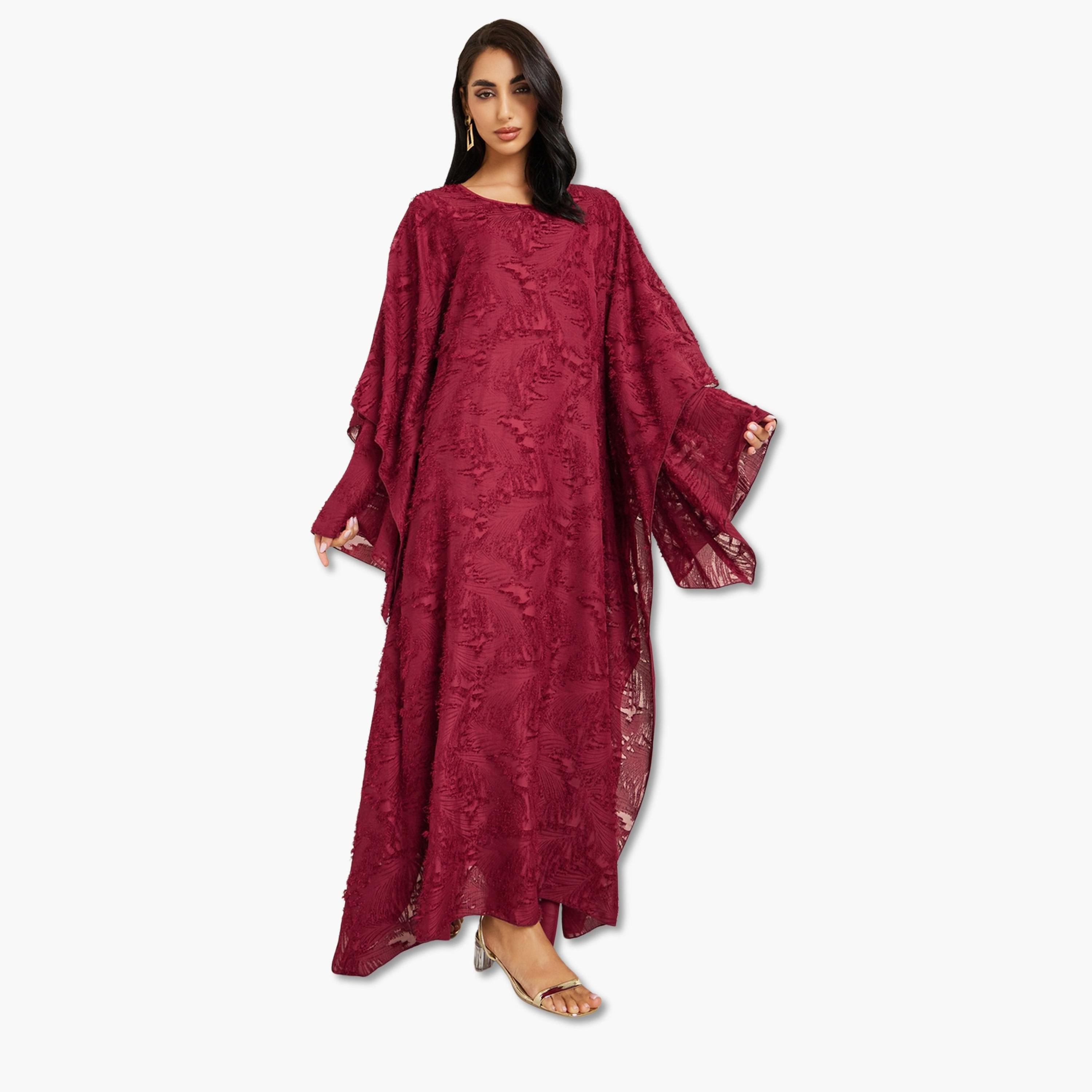 قفطان طويل بقماش بارز-women-arabicclothing-kaftan-image-1