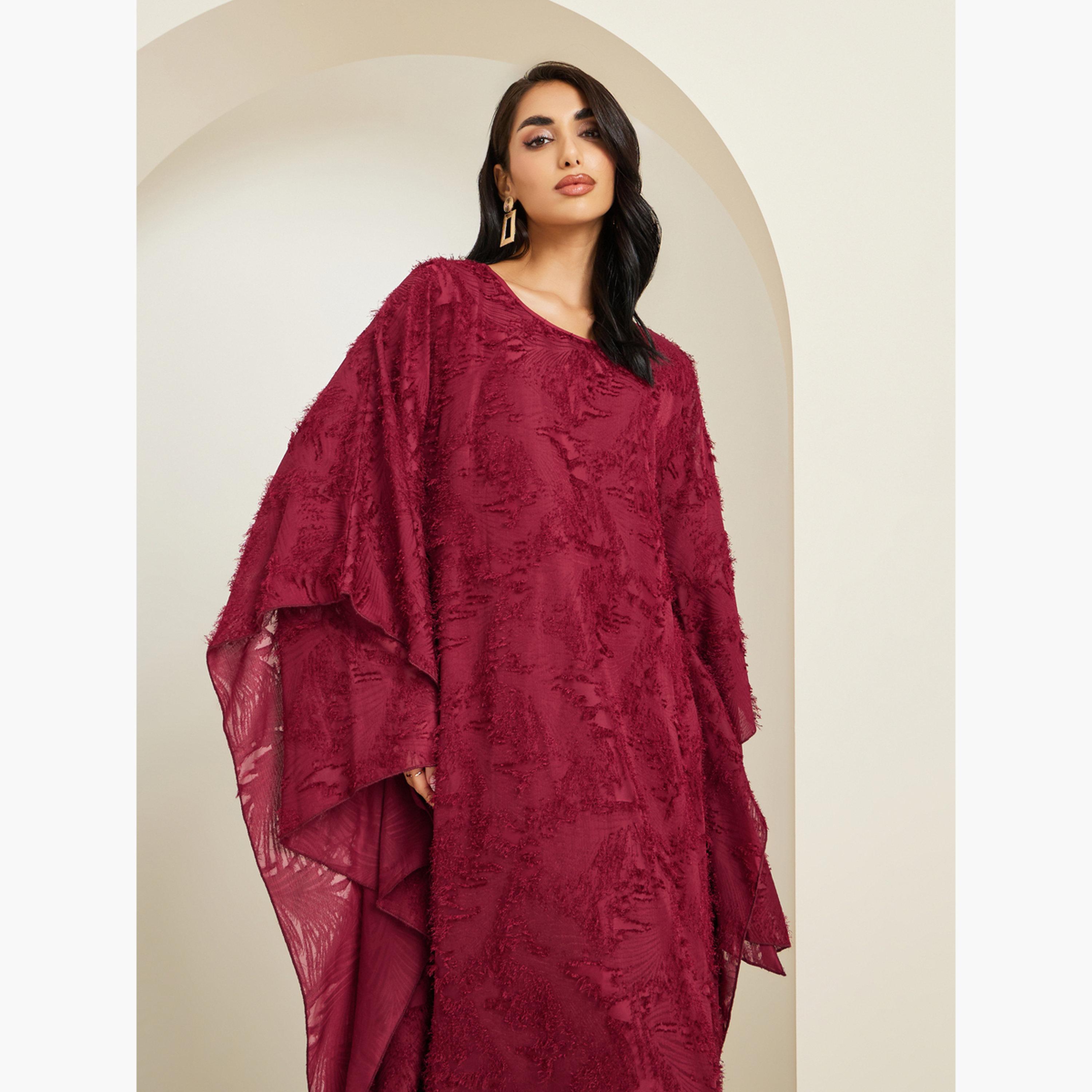 قفطان طويل بقماش بارز-women-arabicclothing-kaftan-image-2