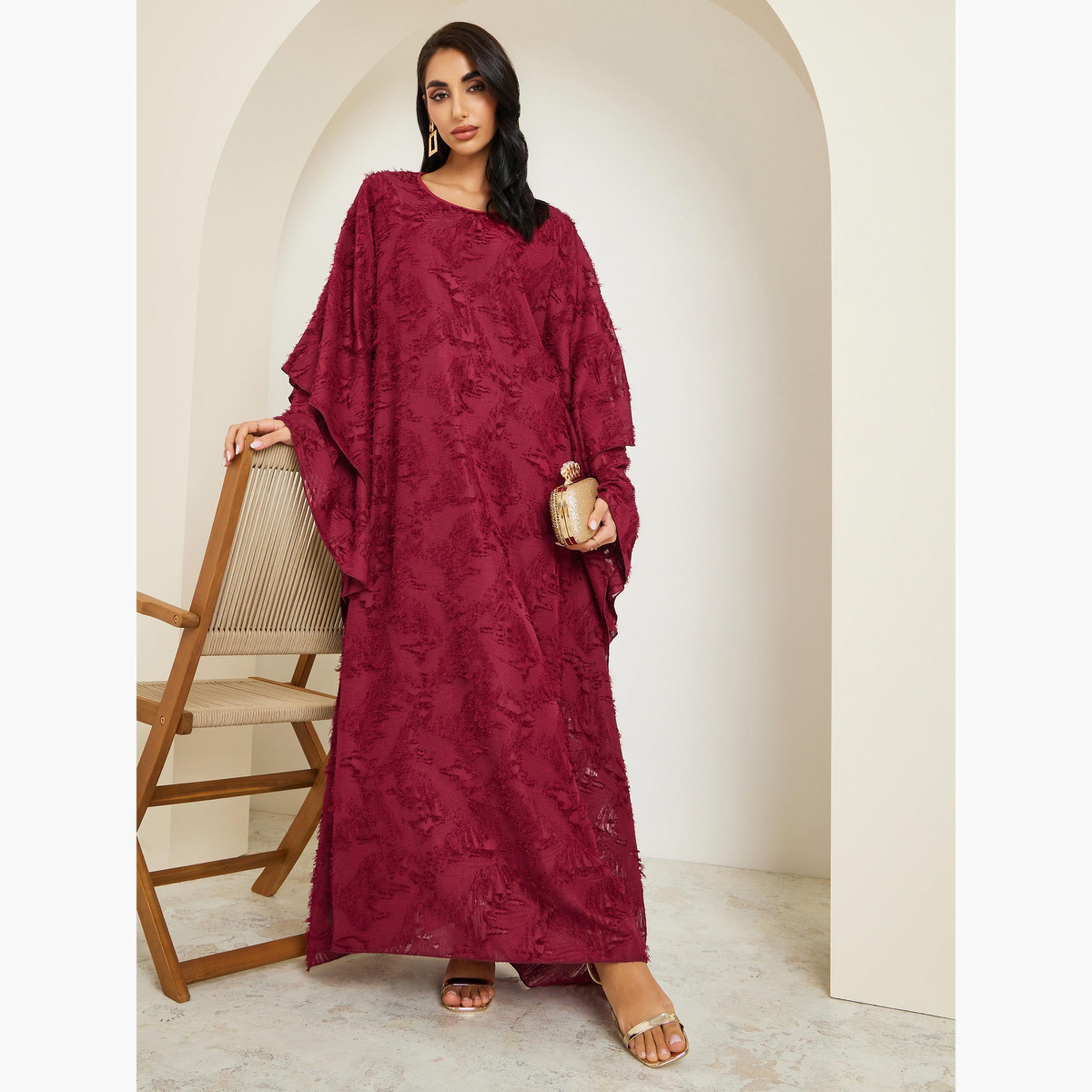 قفطان طويل بقماش بارز-women-arabicclothing-kaftan-image-3