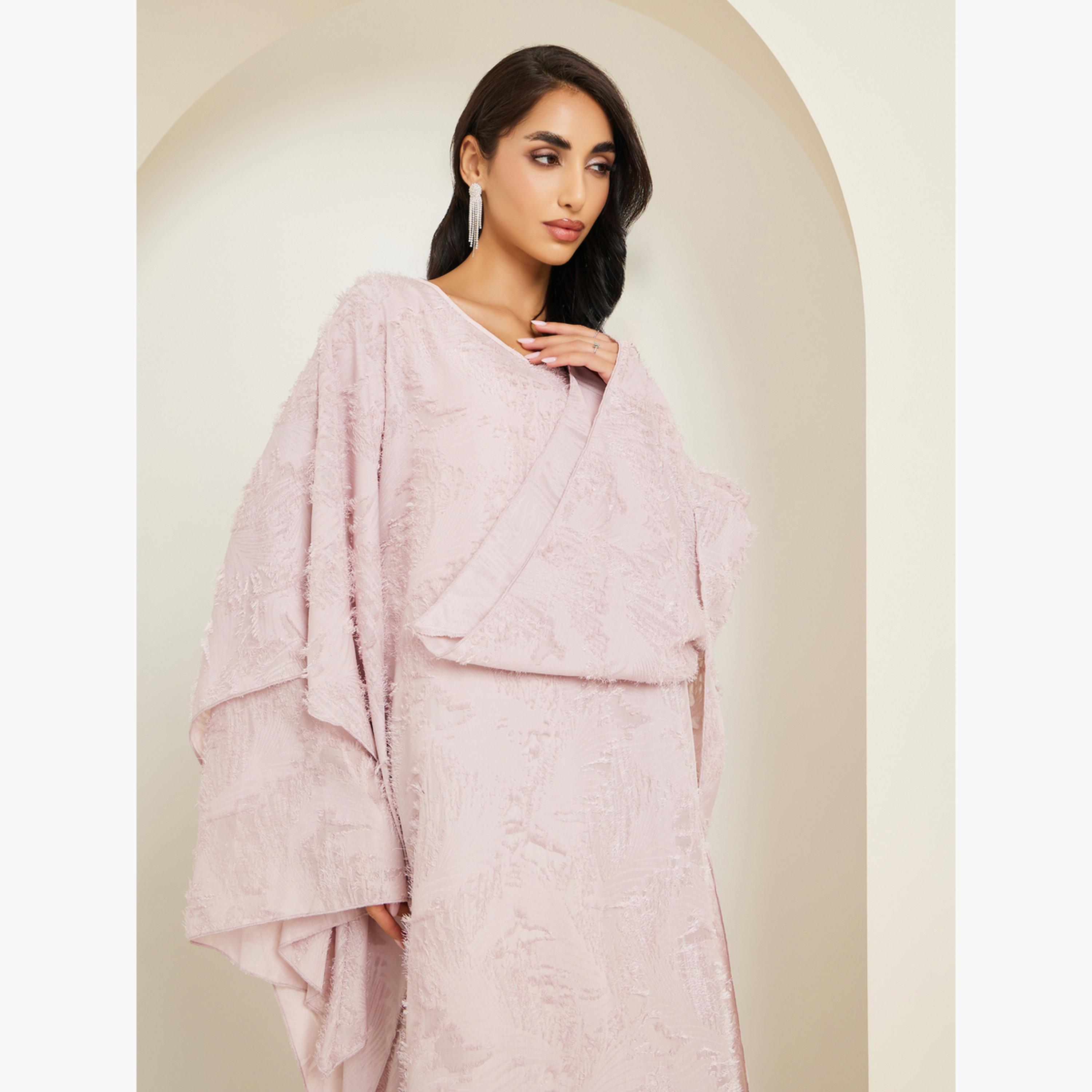 Styli Women Lilac Textured Maxi Kaftan-women-arabicclothing-kaftan-image-2