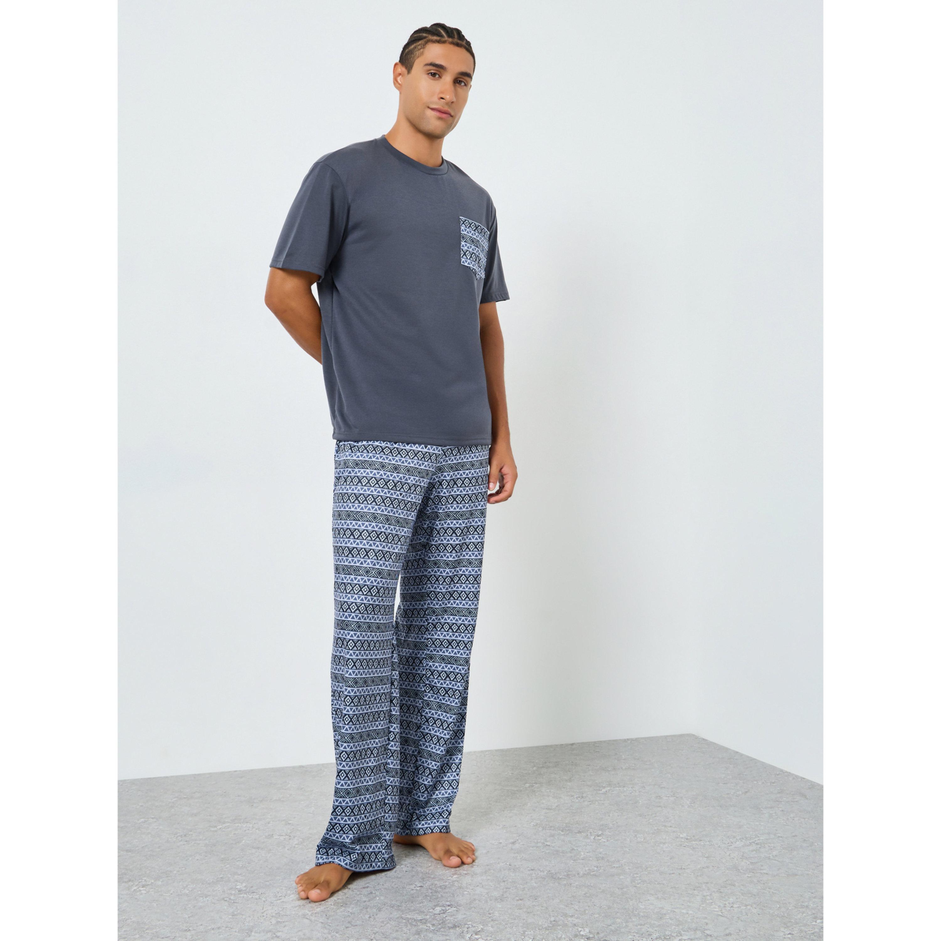 Styli Men Printed Pocket Short Sleeve T-Shirt and Pyjama Set-men-clothing-nightwear-sets-image-1