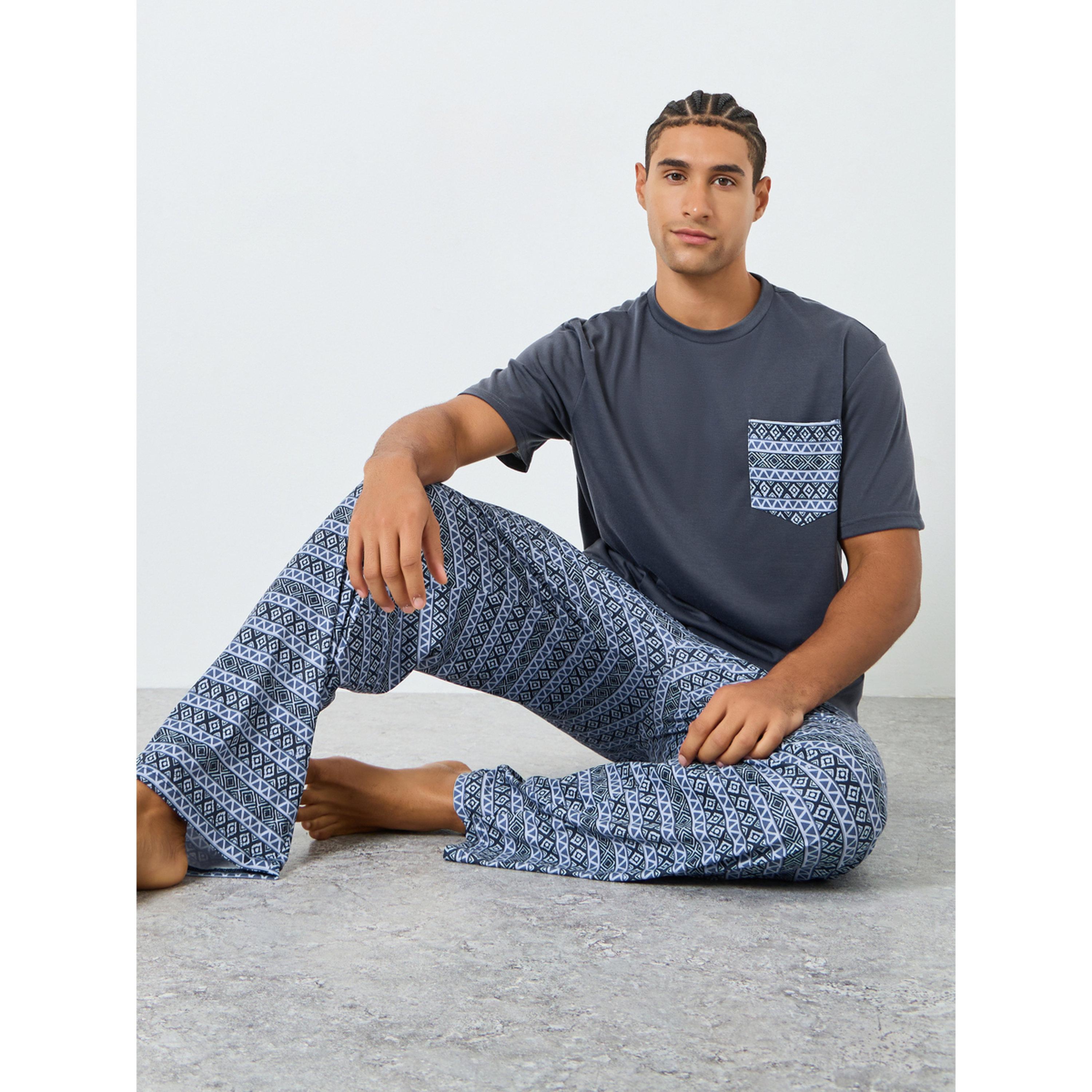 Styli Men Printed Pocket Short Sleeve T-Shirt and Pyjama Set-men-clothing-nightwear-sets-image-2