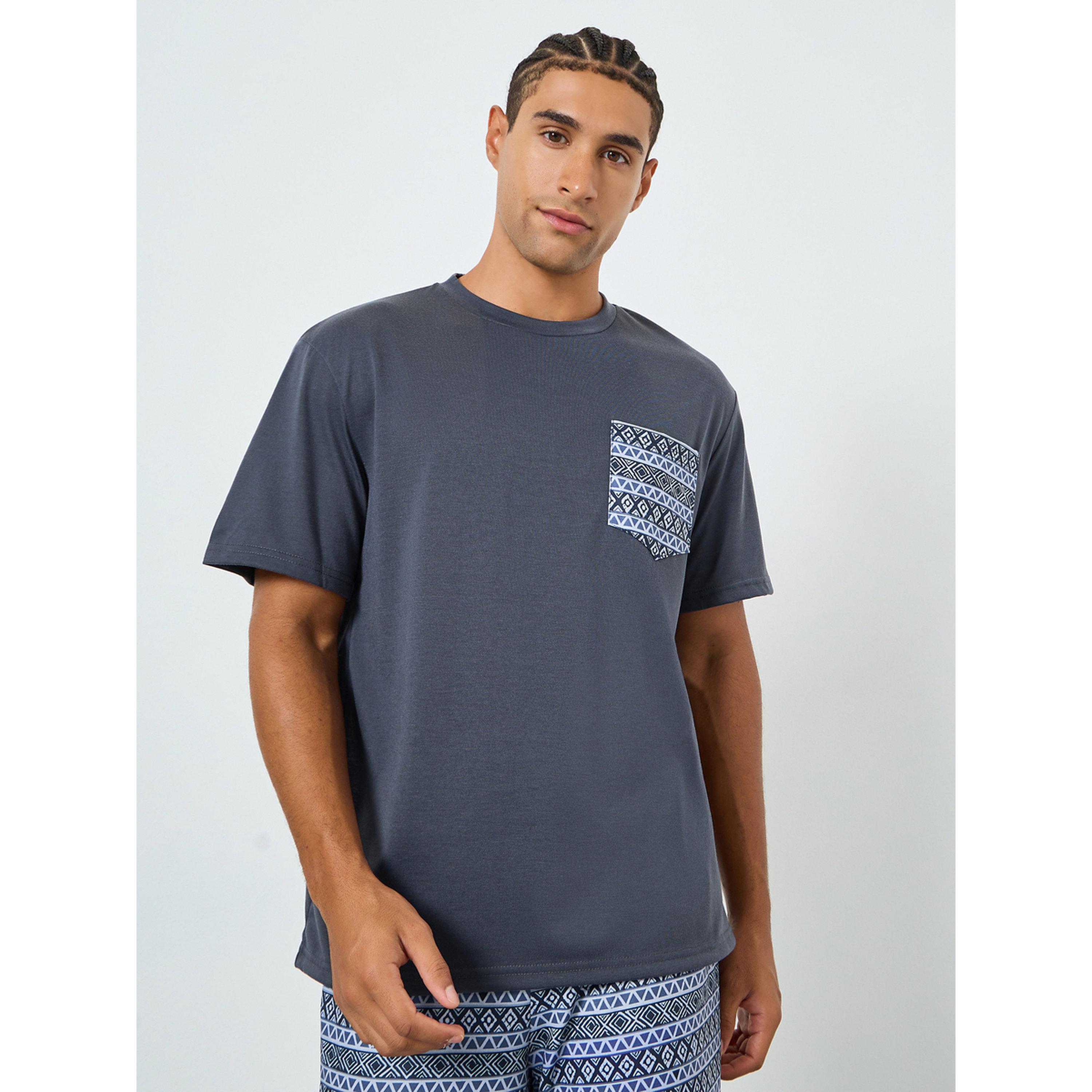 Styli Men Printed Pocket Short Sleeve T-Shirt and Pyjama Set-men-clothing-nightwear-sets-image-3