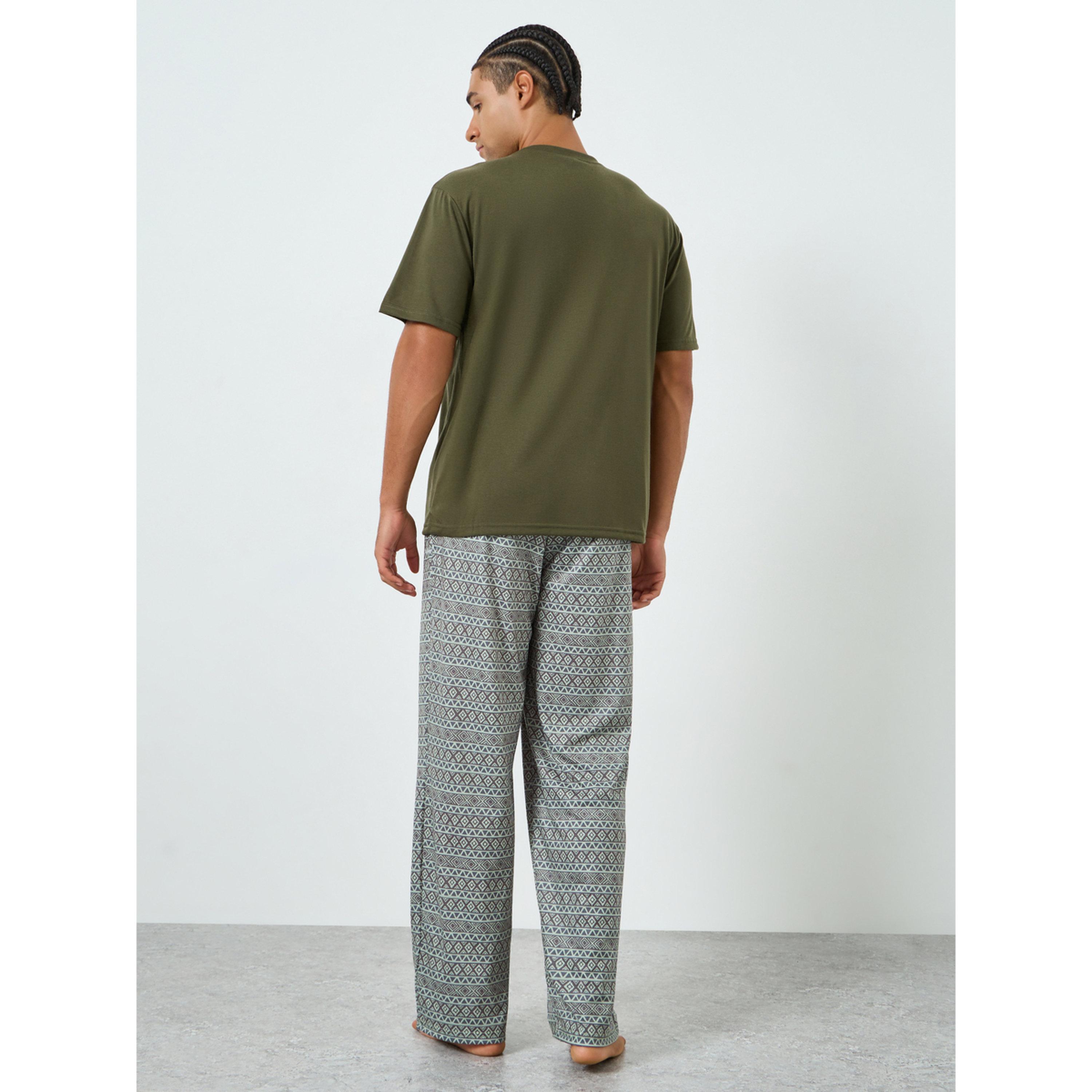 Styli Men Olive Printed Pocket T-Shirt and Pyjama Set-men-clothing-nightwear-sets-image-3
