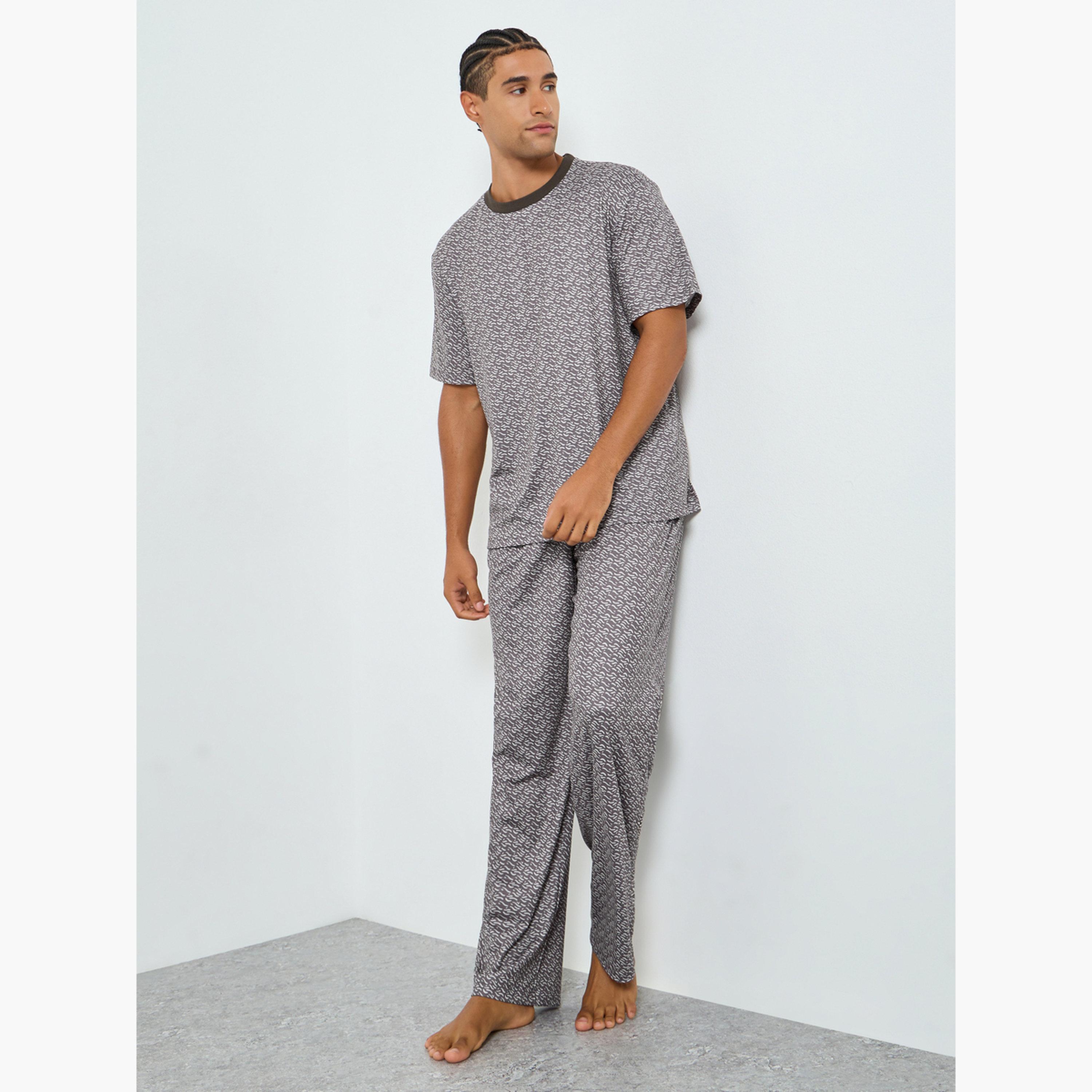 Styli Men Printed Short Sleeve T-Shirt and Pyjama Set-men-clothing-nightwear-sets-image-1