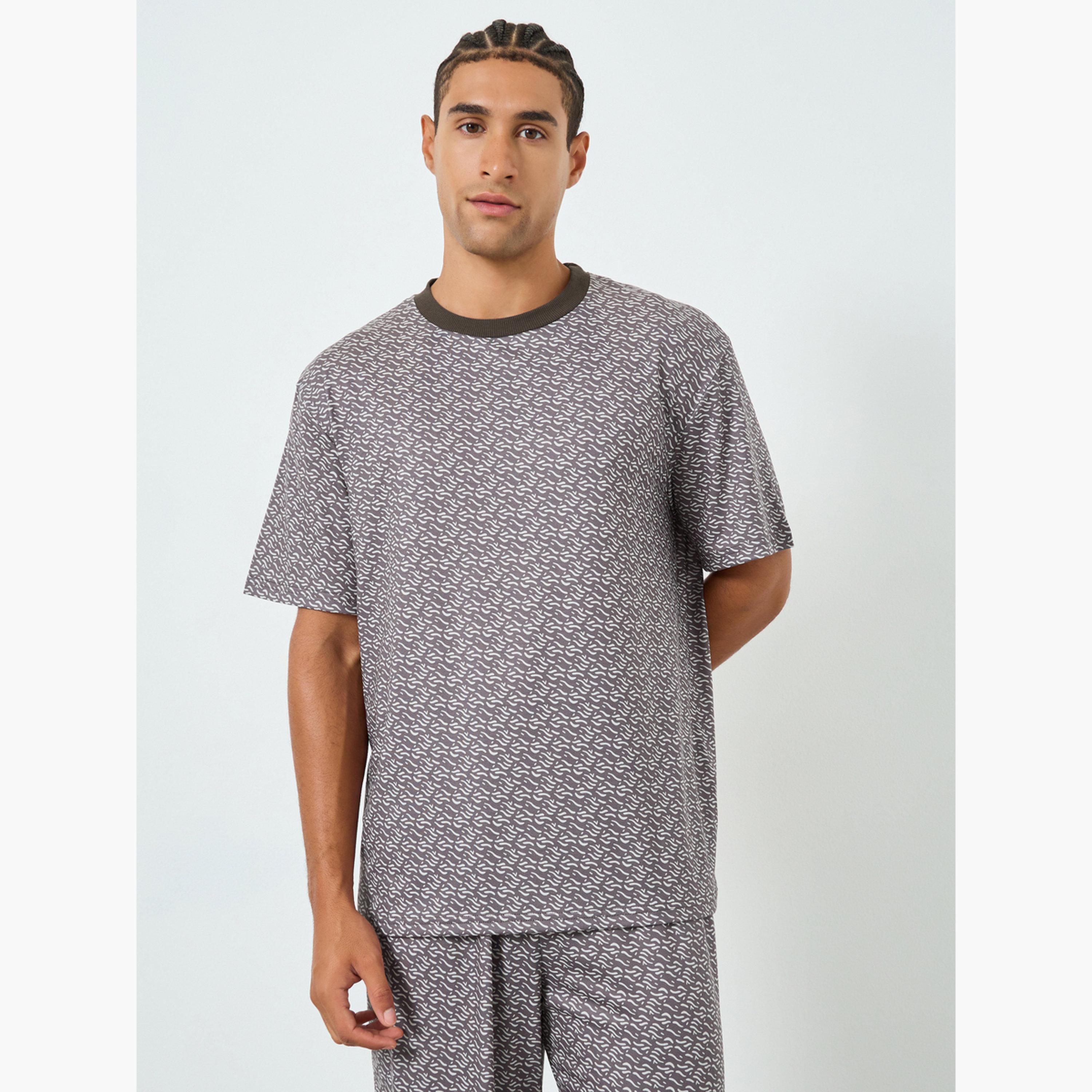 Styli Men Printed Short Sleeve T-Shirt and Pyjama Set-men-clothing-nightwear-sets-image-2