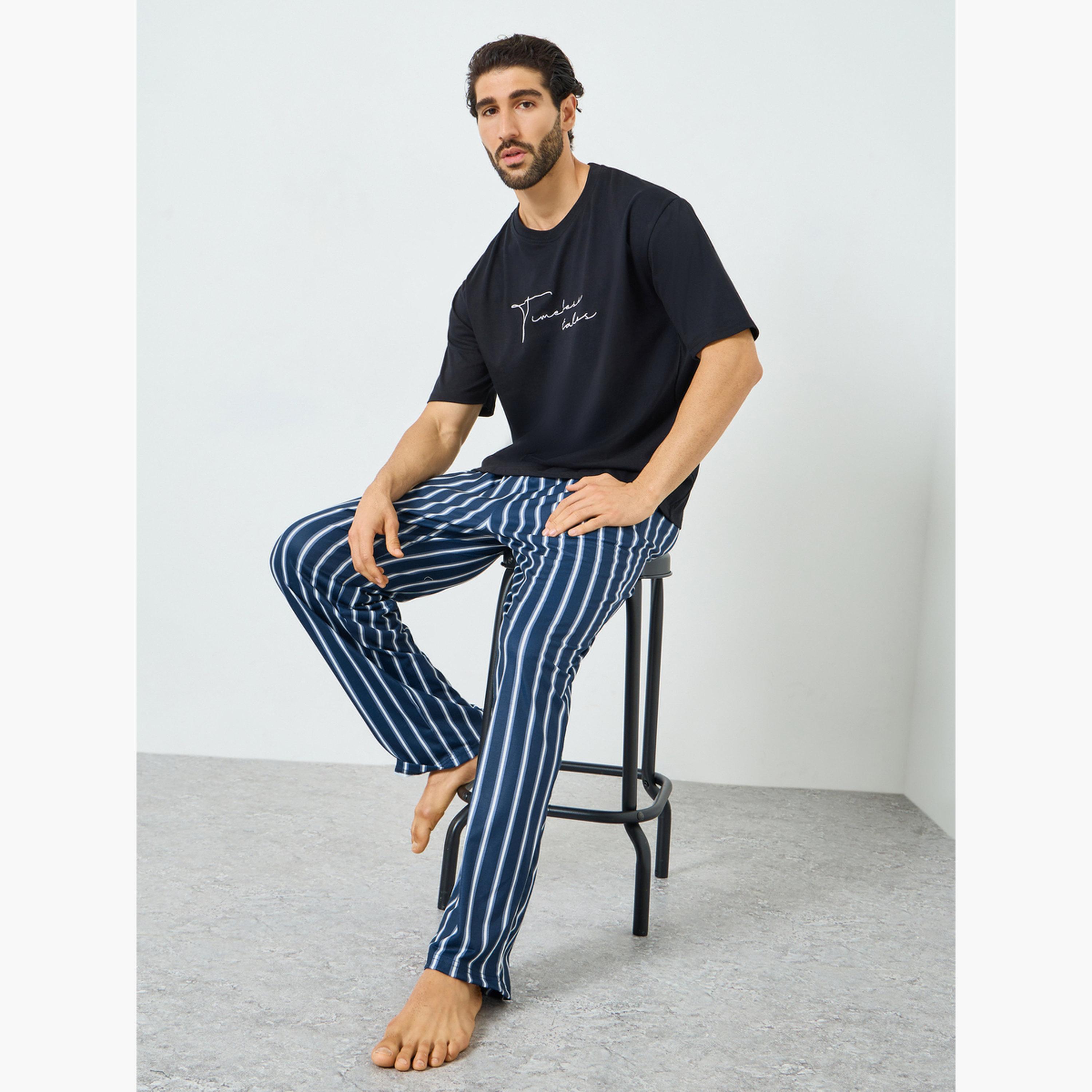 Styli Men Blue Striped Pyjama Pants-men-clothing-nightwear-pyjamaandshorts-image-2