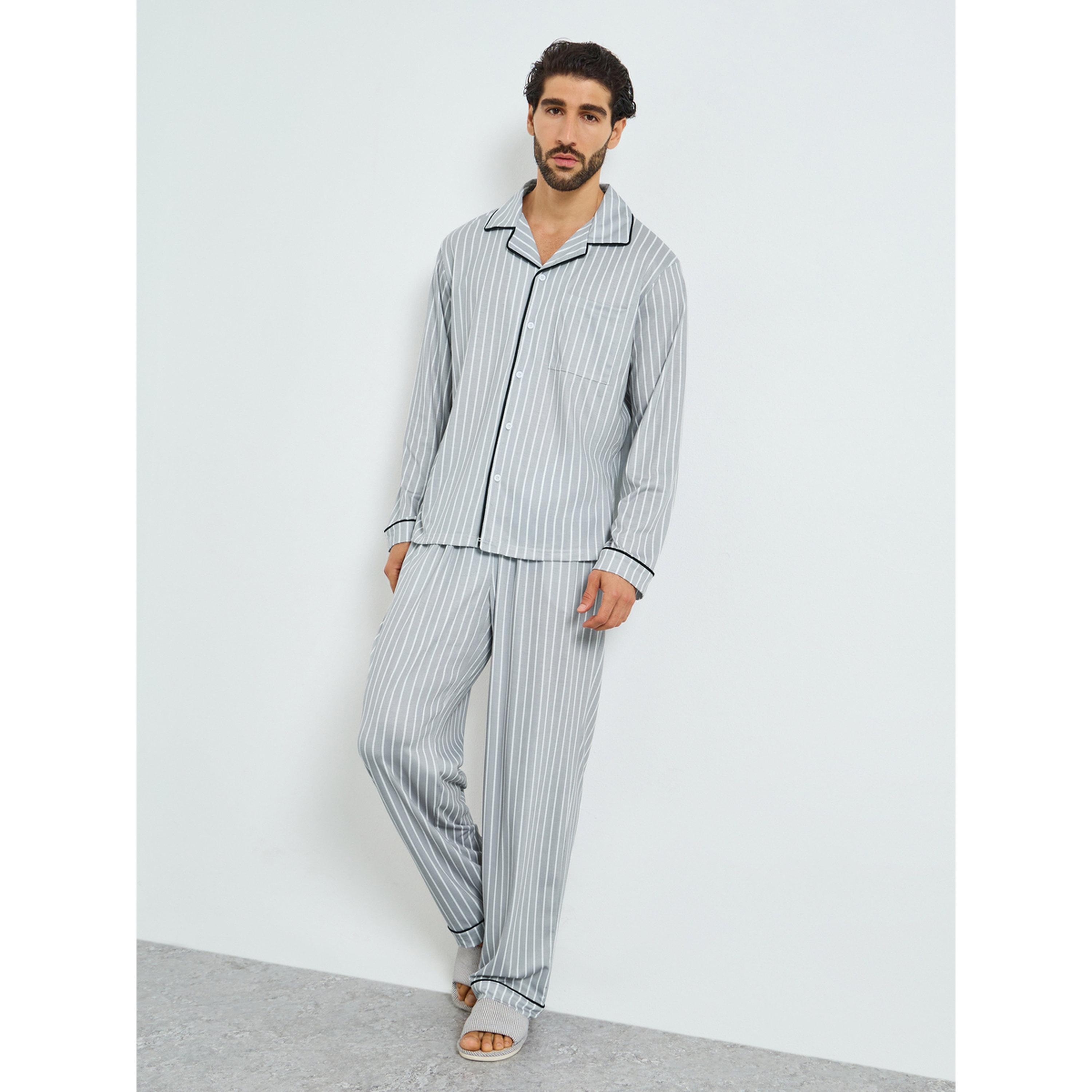 Styli Men Striped Shirt and Pyjama Set-men-clothing-nightwear-sets-image-1