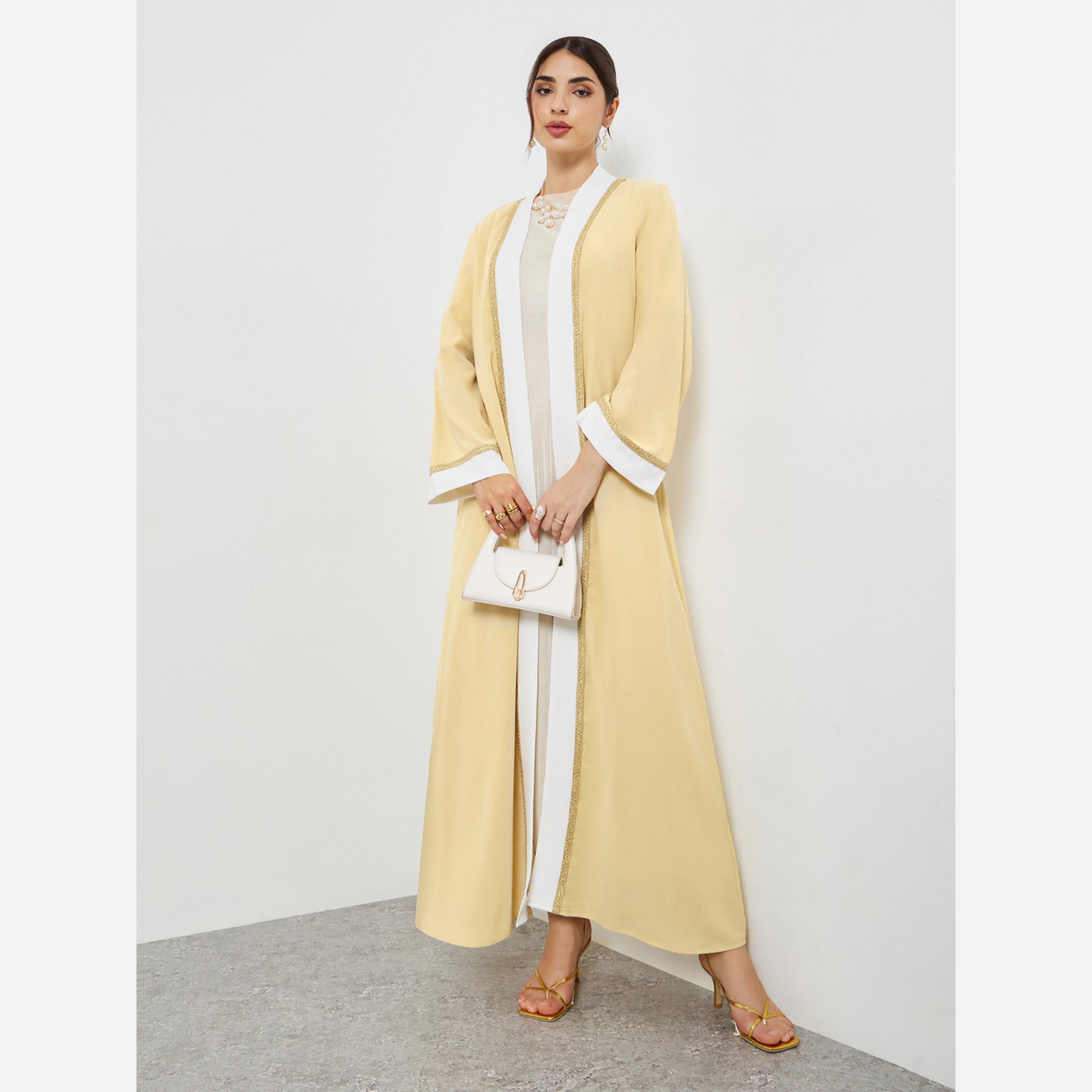 Styli Beige Color Block Lace Detail Abaya-women-arabicclothing-abayas-image-1