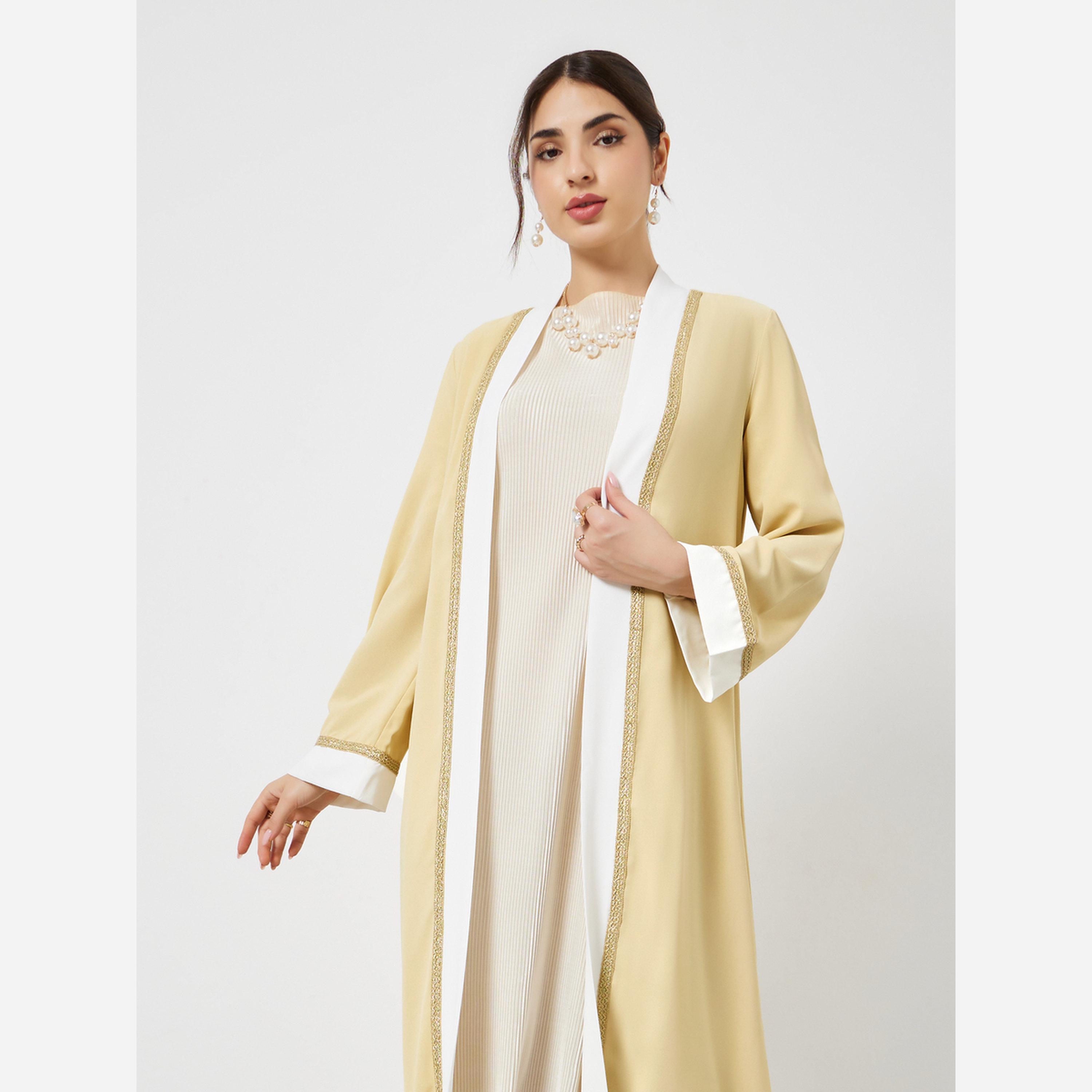 Styli Beige Color Block Lace Detail Abaya-women-arabicclothing-abayas-image-2