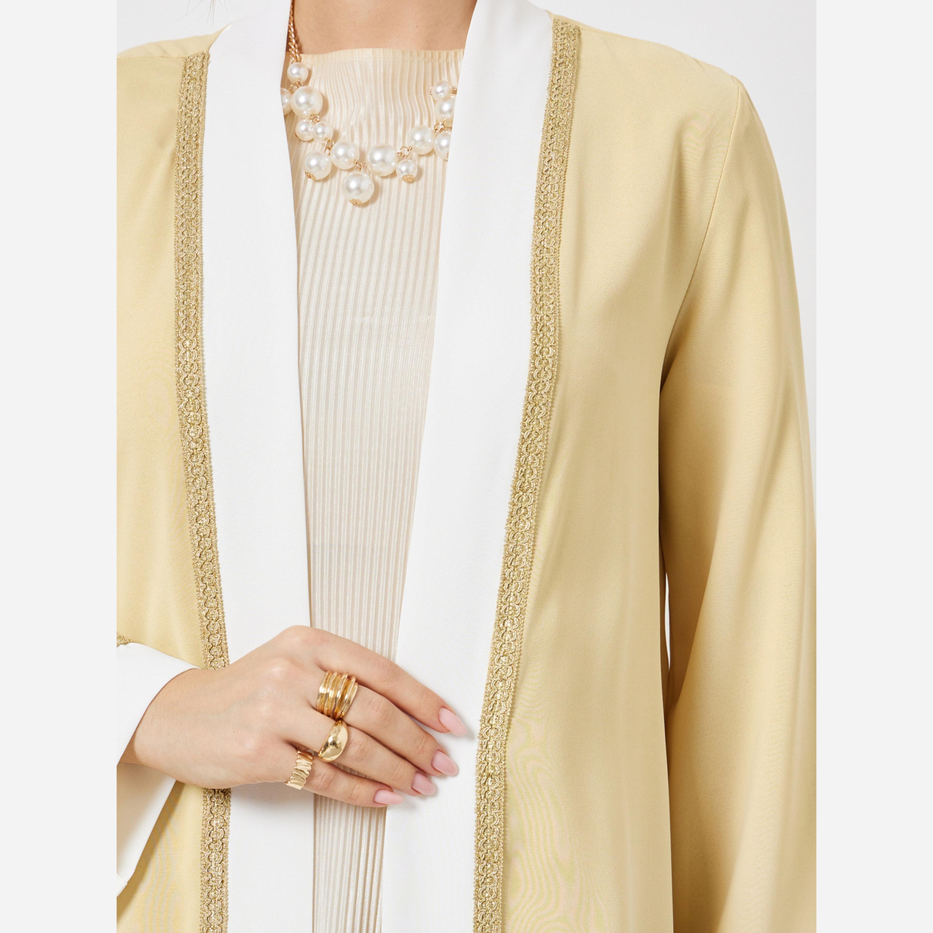Styli Beige Color Block Lace Detail Abaya-women-arabicclothing-abayas-image-3