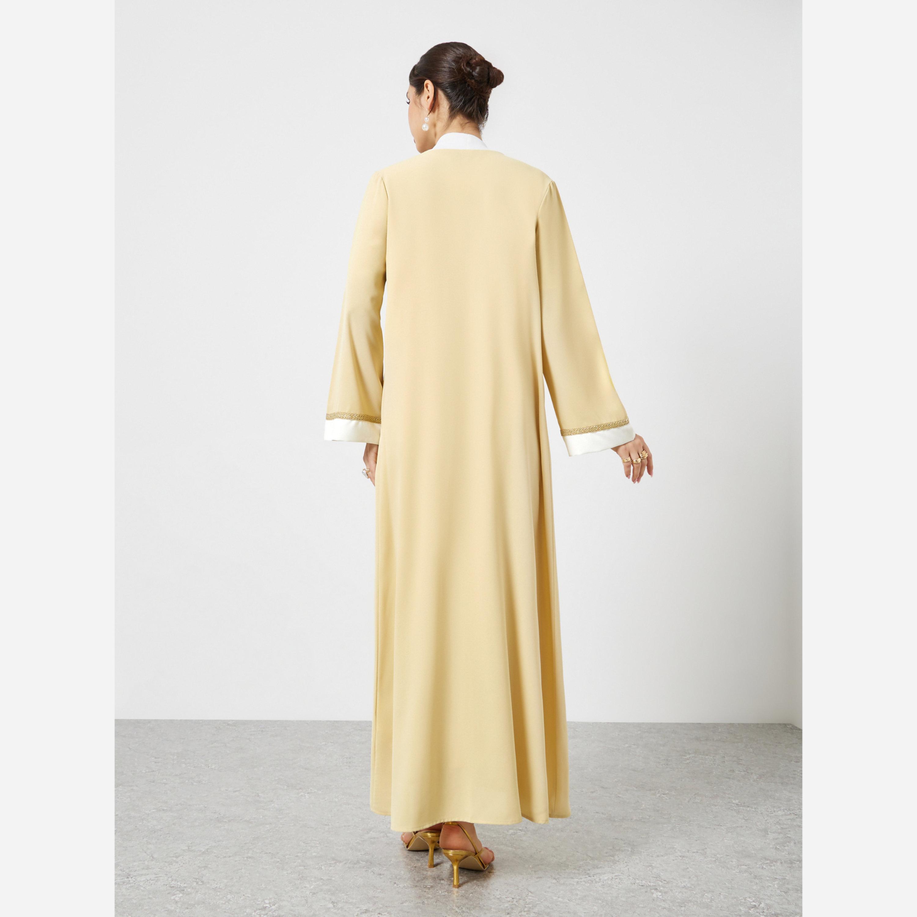 Styli Beige Color Block Lace Detail Abaya-women-arabicclothing-abayas-image-4