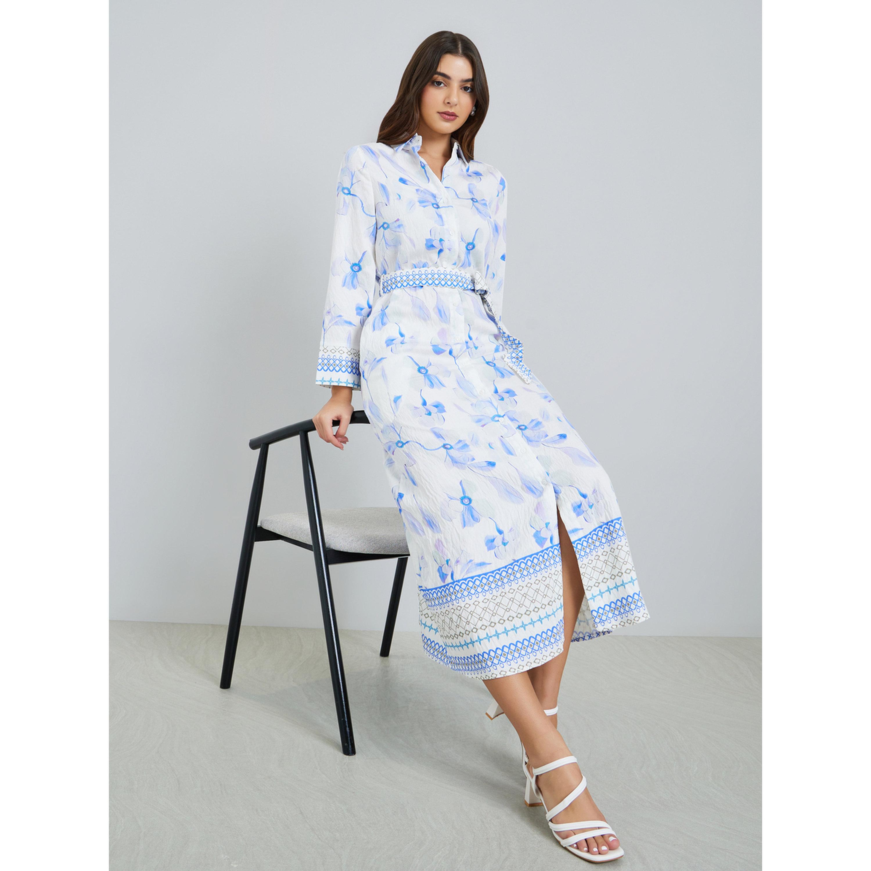 فستان طويل بياقة وطبعة زهور-women-clothing-dresses-image-2