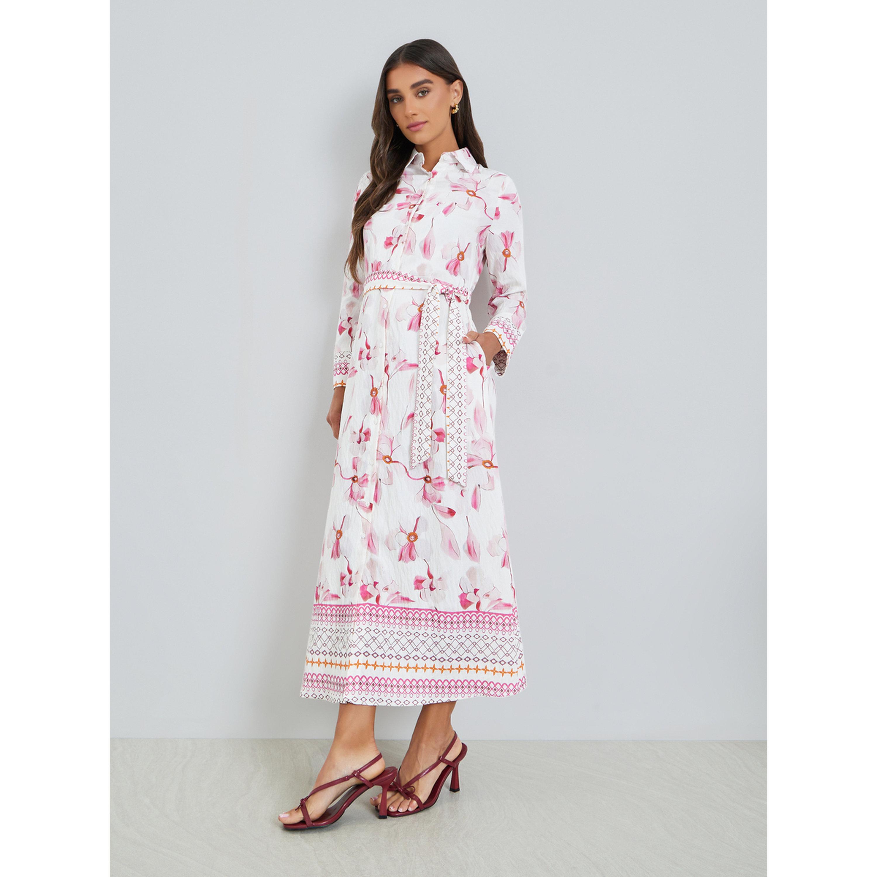 فستان طويل بياقة وطبعة زهور-women-clothing-dresses-image-3
