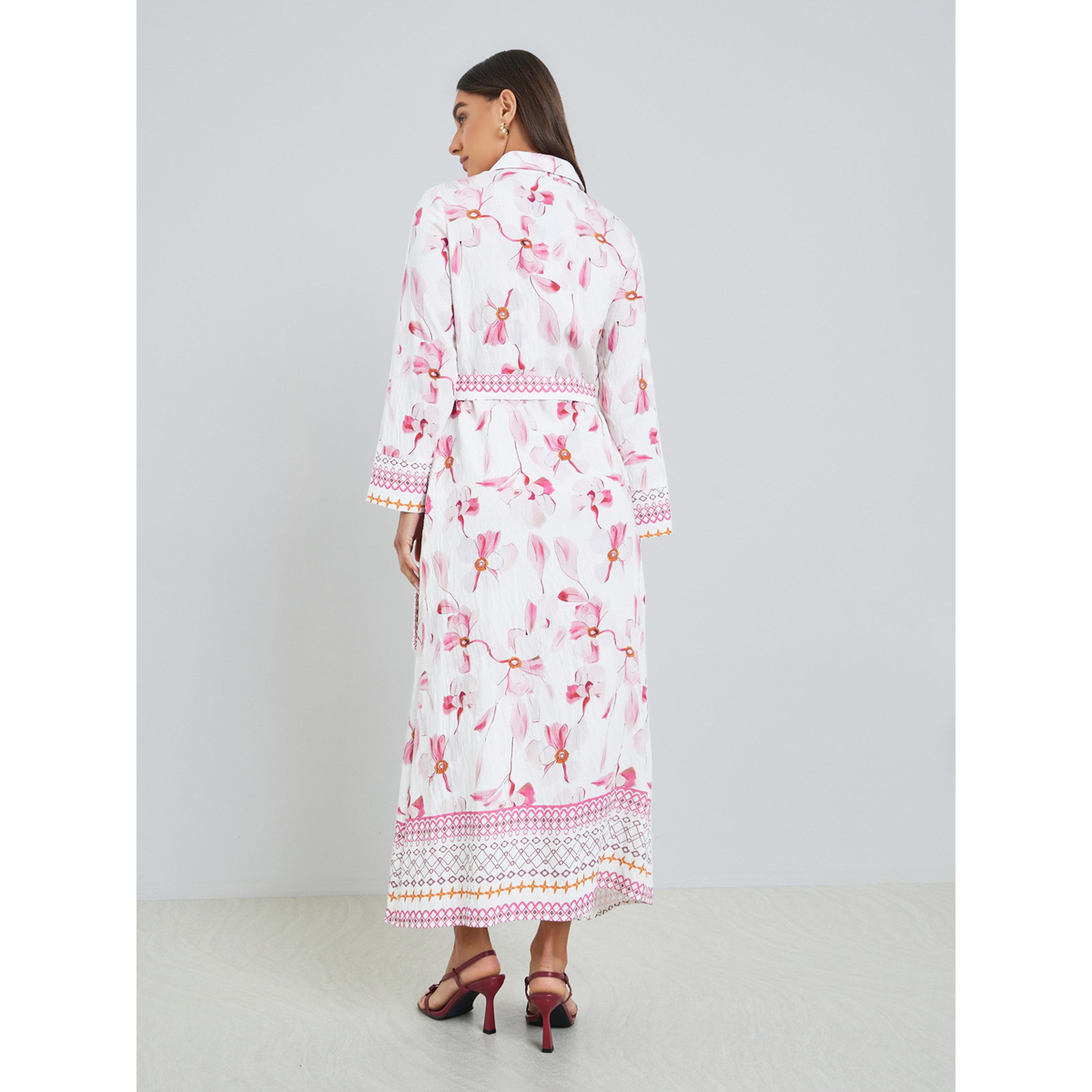 Styli Women Pink Floral Print Collared A-Line Maxi Dress-women-clothing-dresses-image-4