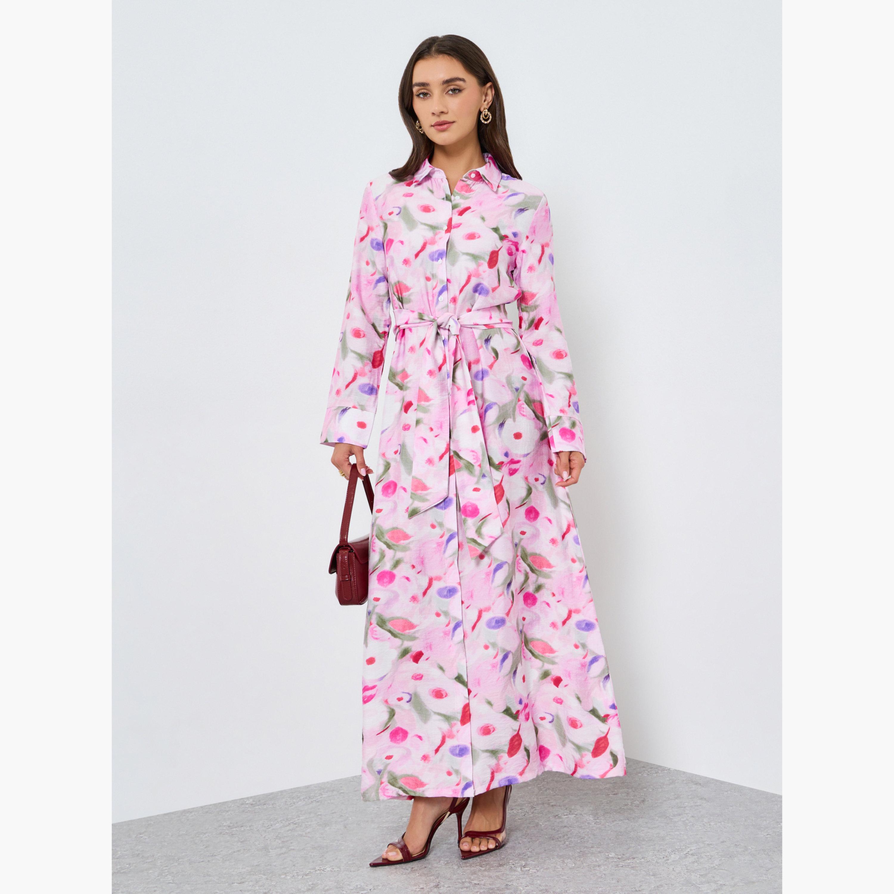 فستان قميص ماكسي بطبعة زهور وأكمام طويلة-women-clothing-dresses-image-3