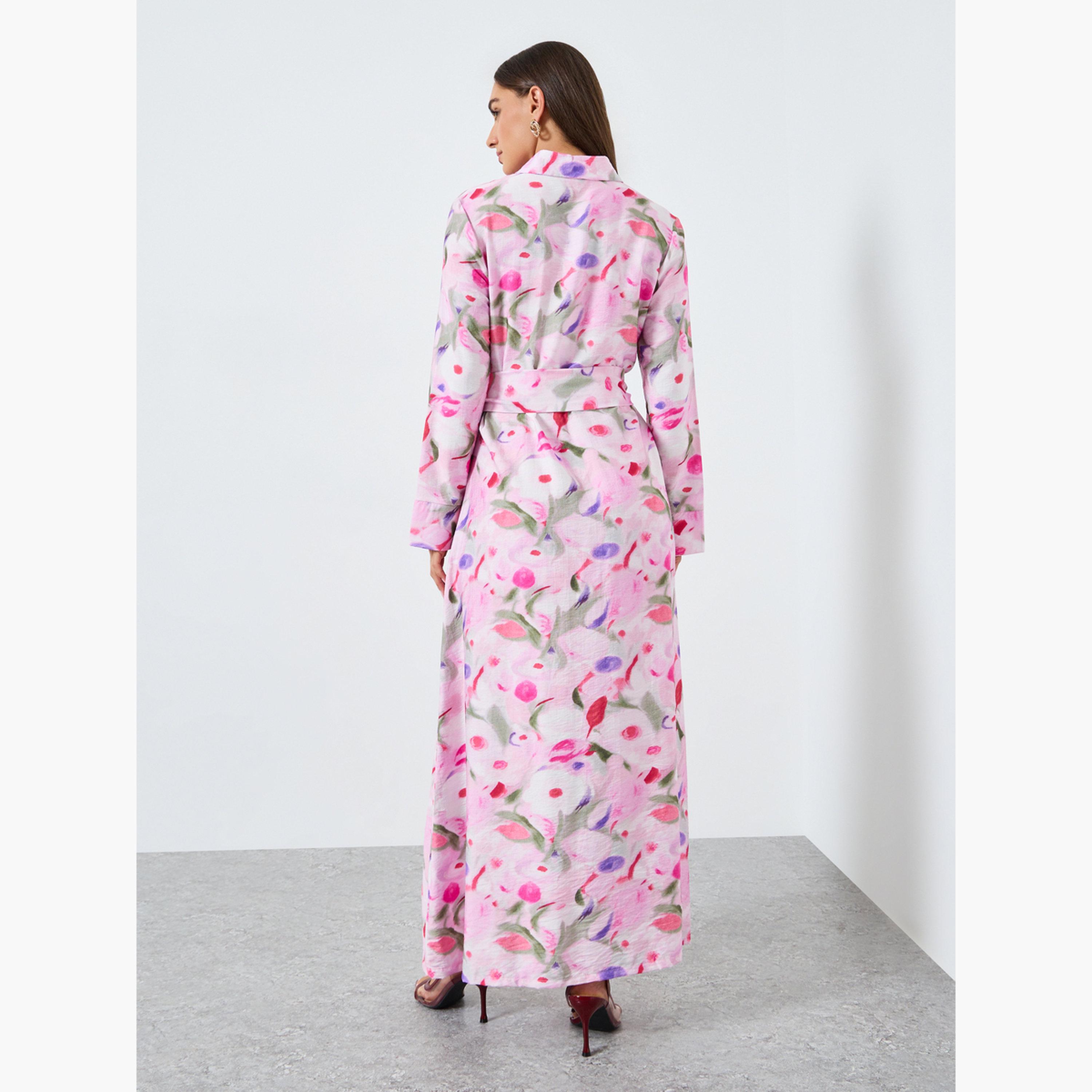 Styli Women Pink Floral Long Sleeves Shirt Maxi Dress-women-clothing-dresses-image-4