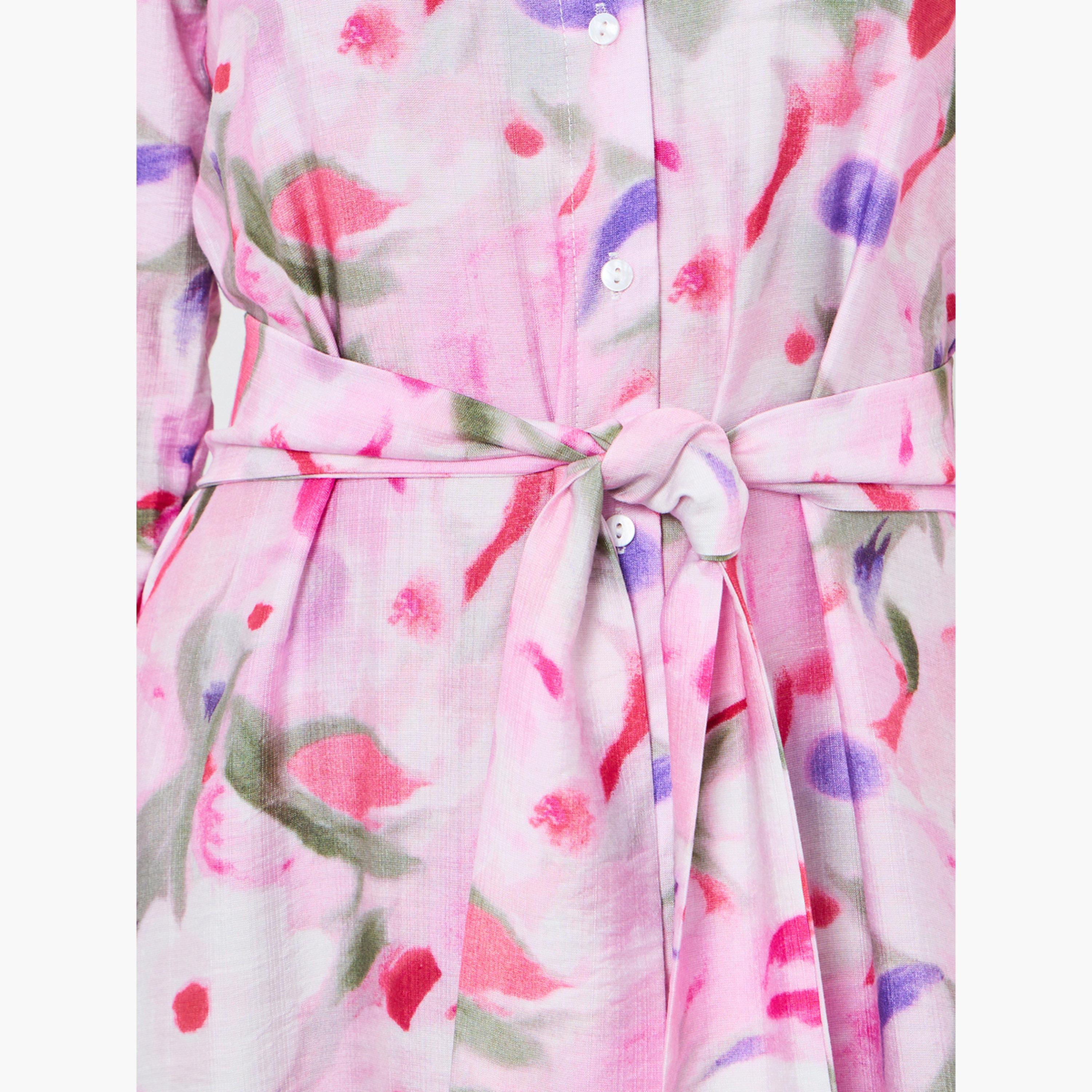 Styli Women Pink Floral Long Sleeves Shirt Maxi Dress-women-clothing-dresses-image-5