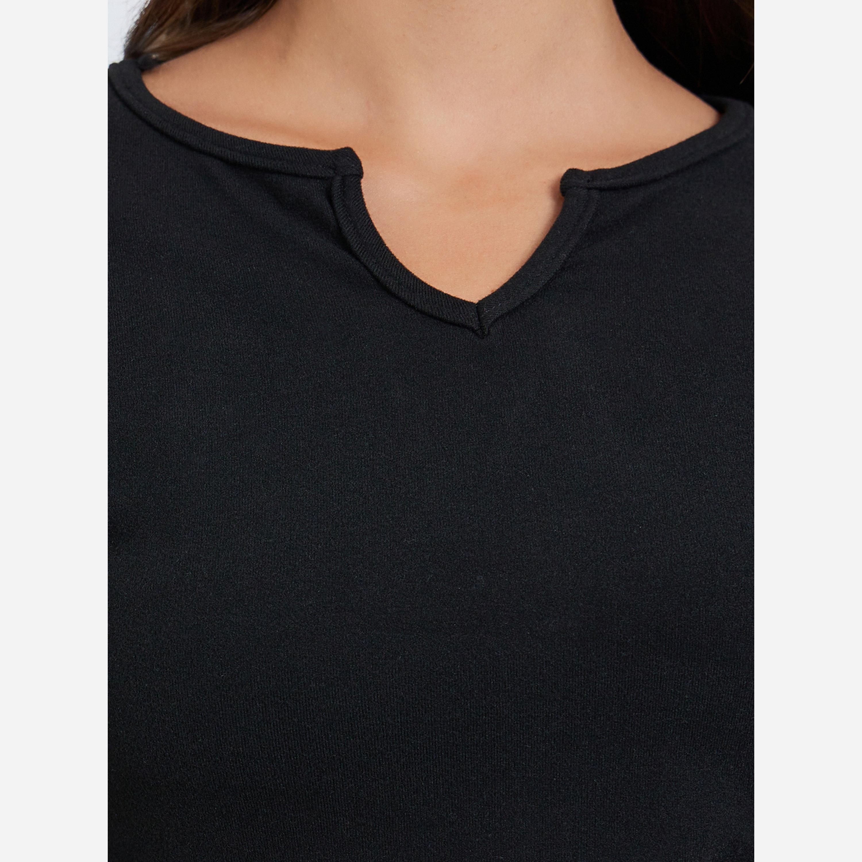ستايلي - تيشيرت سادة أكمام طويلة ورقبة شكل سبعة-women-clothing-tshirts-image-4