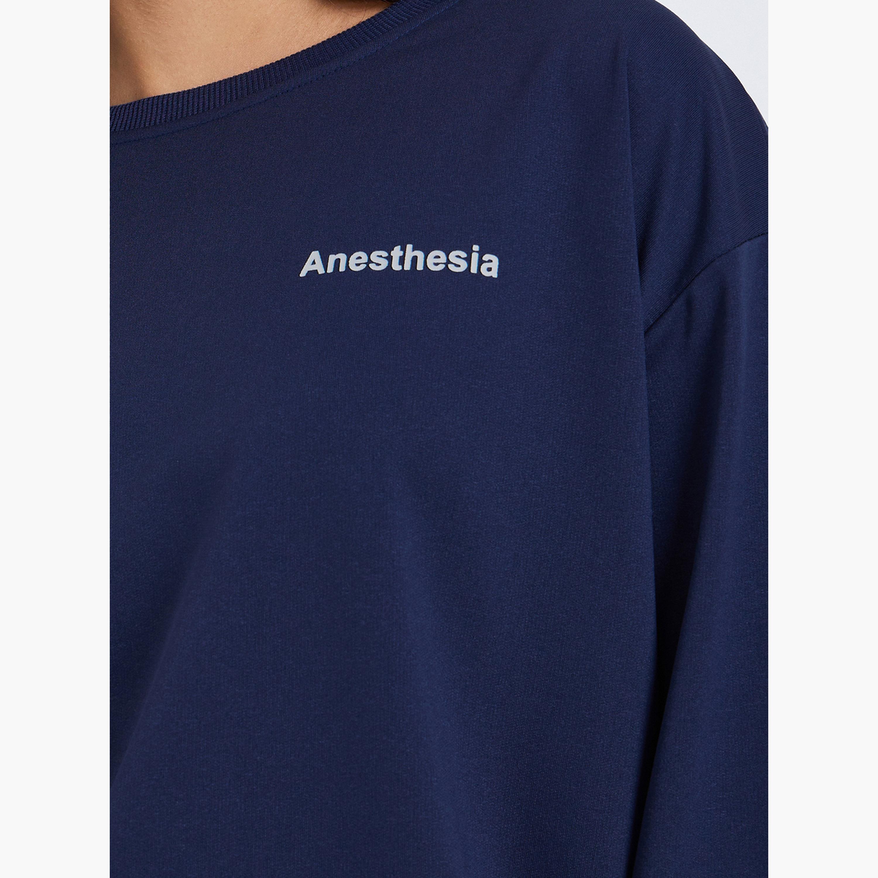 تيشيرت بأكمام طويلة بياقة دائرية بطبعة كتابة-women-clothing-tshirts-image-3