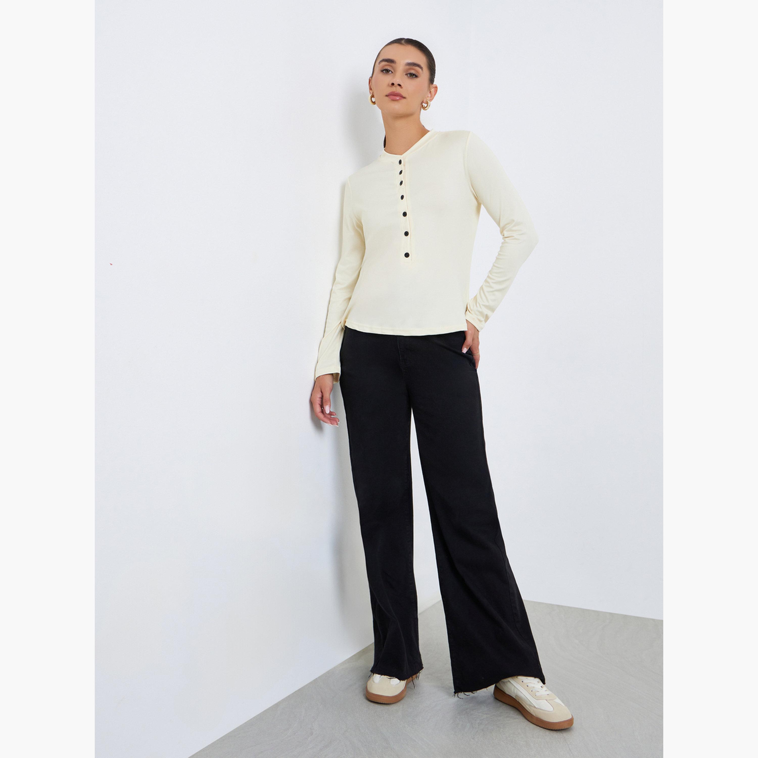 تيشيرت بأكمام طويلة بأزرار أمامية-women-clothing-shirtsandblouses-blouses-image-2