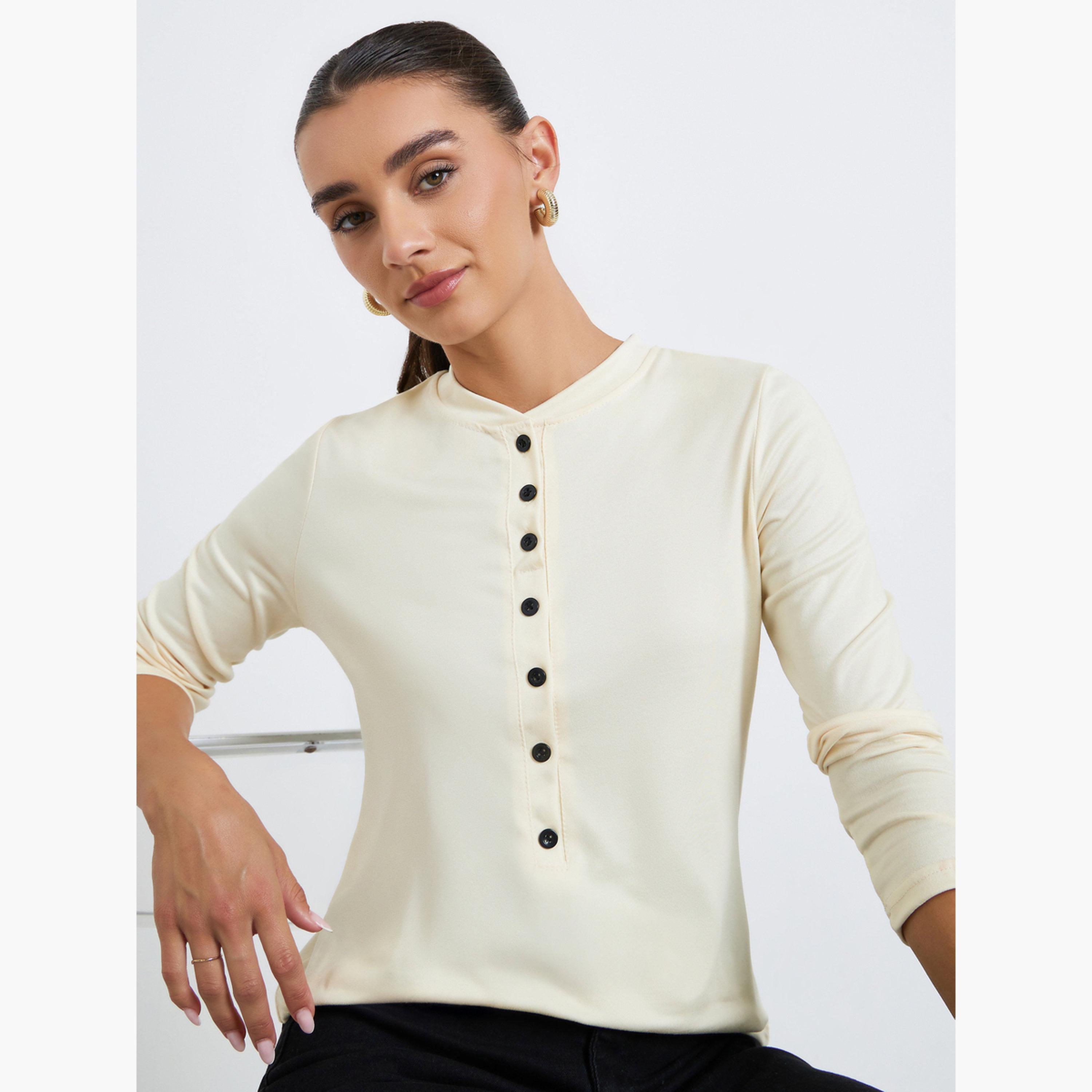 Styli Women Button-Front Long Sleeve T-Shirt-women-clothing-shirtsandblouses-blouses-image-3