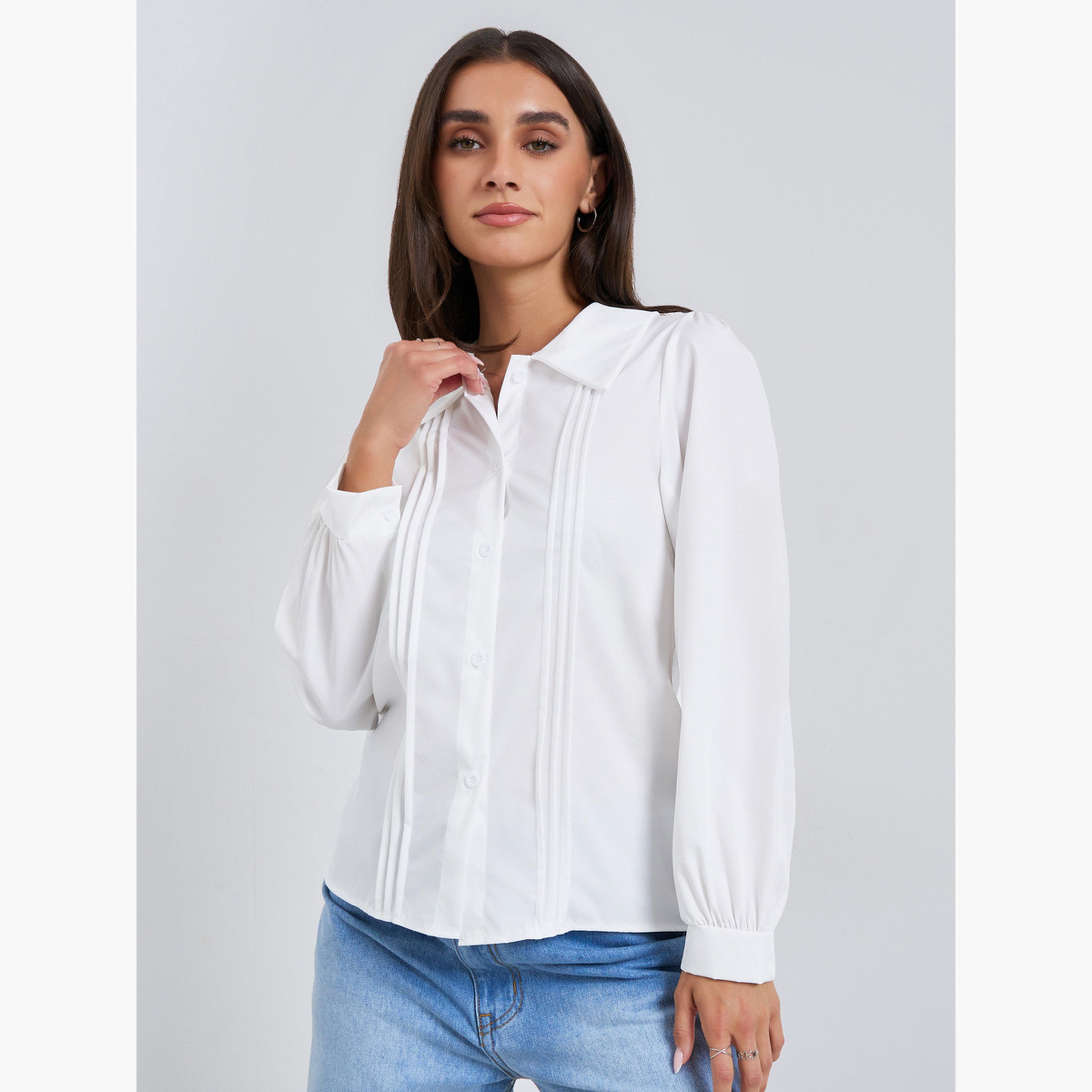 قميص كاجوال بتفاصيل طيات بينتاك-women-clothing-shirtsandblouses-shirts-image-1