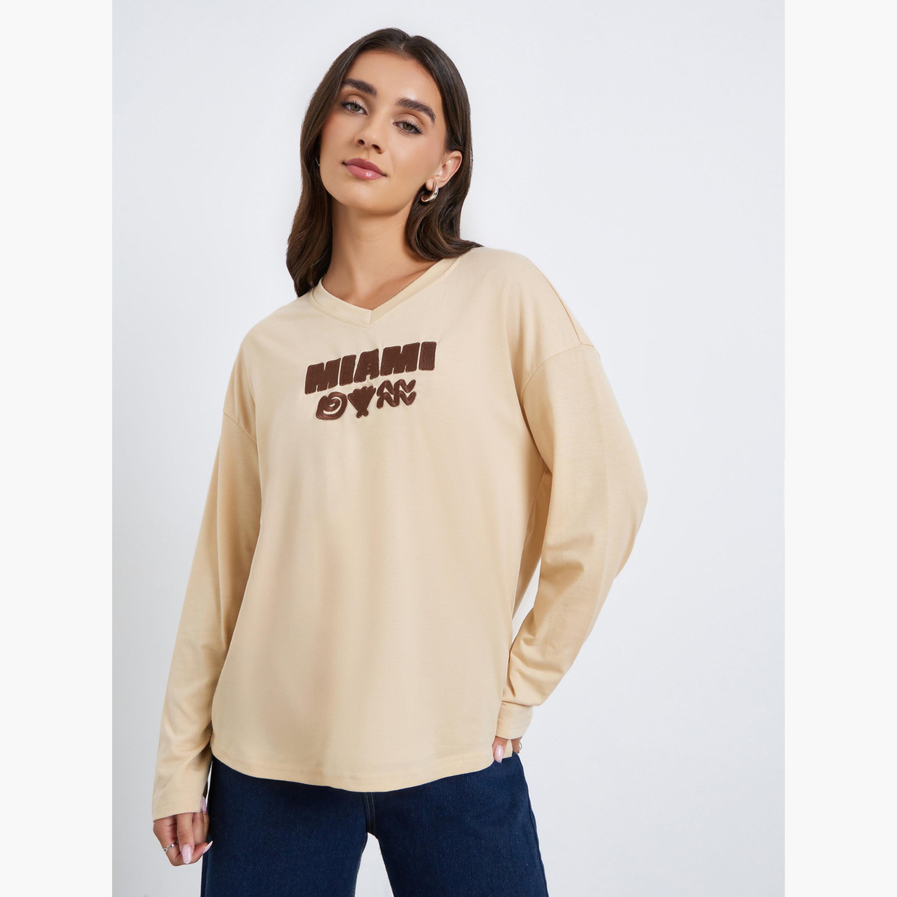 Styli Women Oversized Embroidered Detail T-Shirt-women-clothing-tshirts-image-1