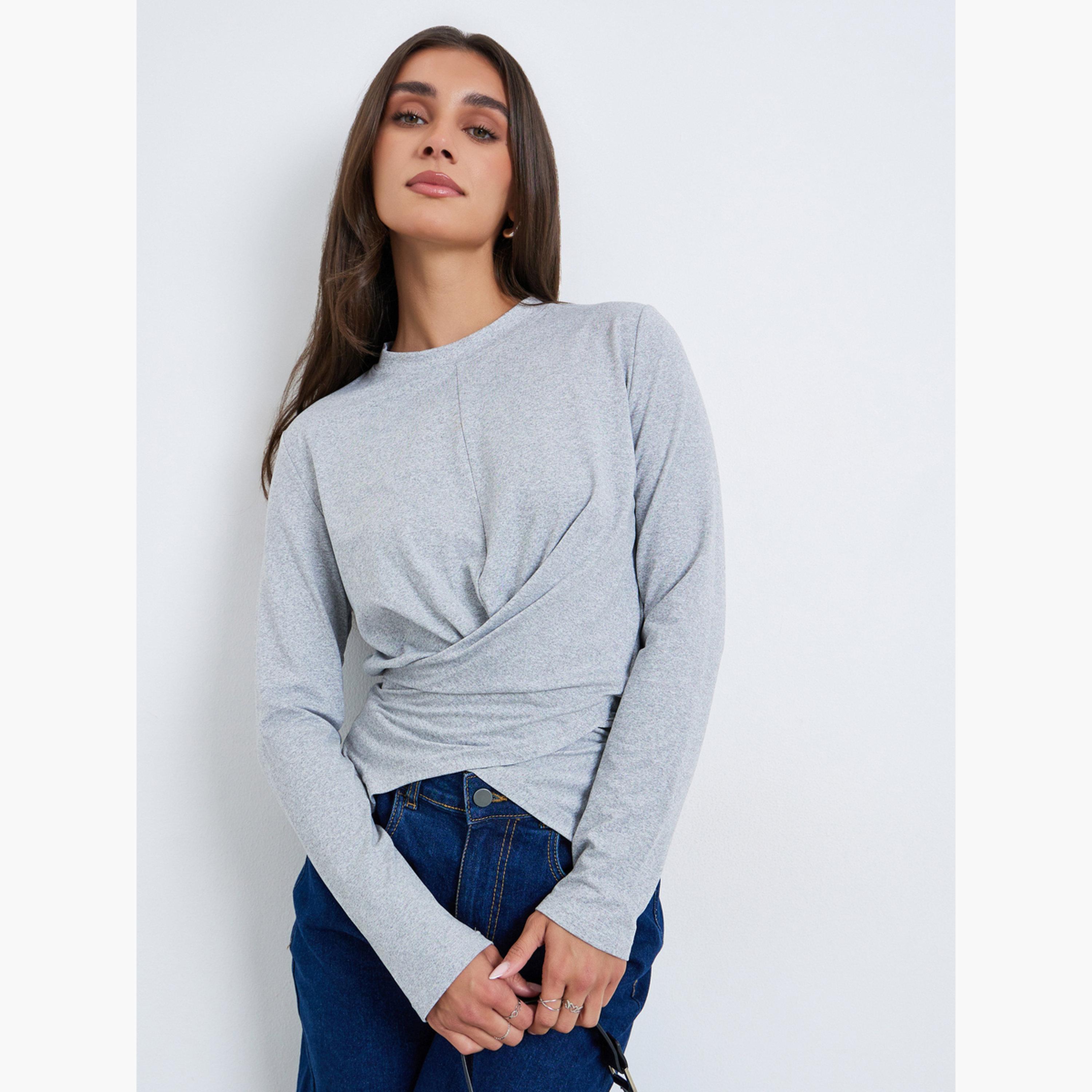 Styli Women Grey Long Sleeve Wrap Top-women-clothing-shirtsandblouses-blouses-image-1