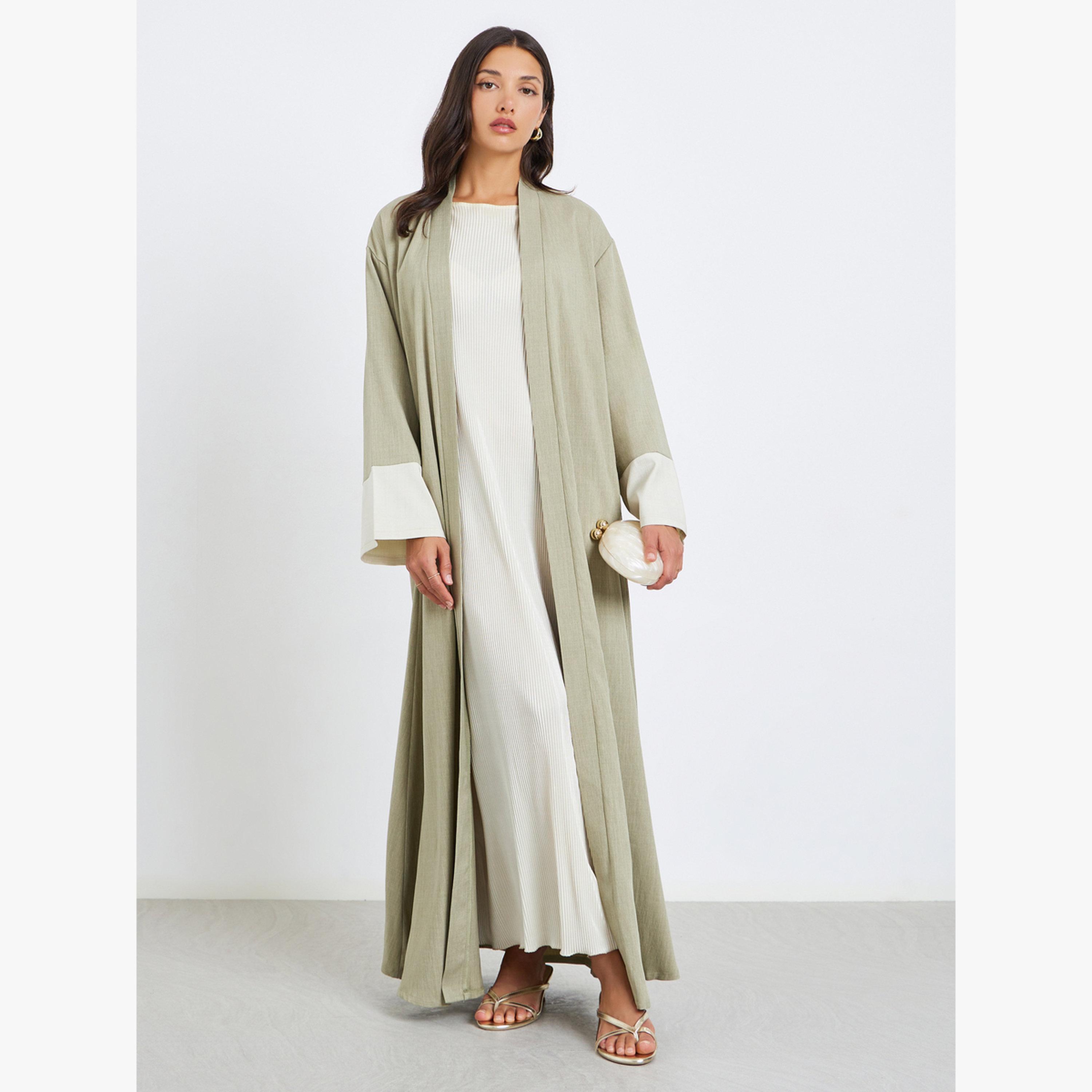 عباية بألوان متعددة وأطراف أكمام متباينة-women-arabicclothing-abayas-image-1