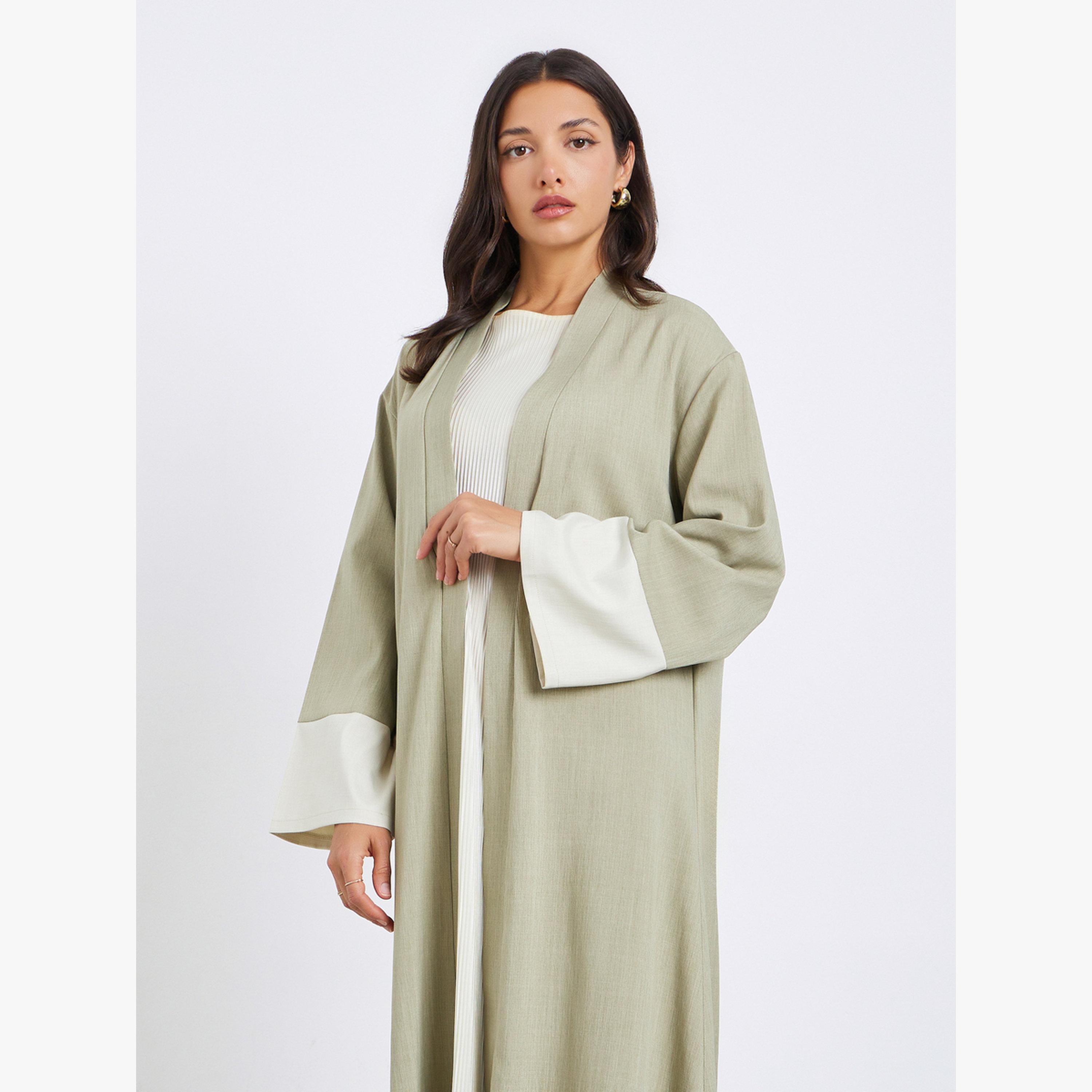 عباية بألوان متعددة وأطراف أكمام متباينة-women-arabicclothing-abayas-image-2
