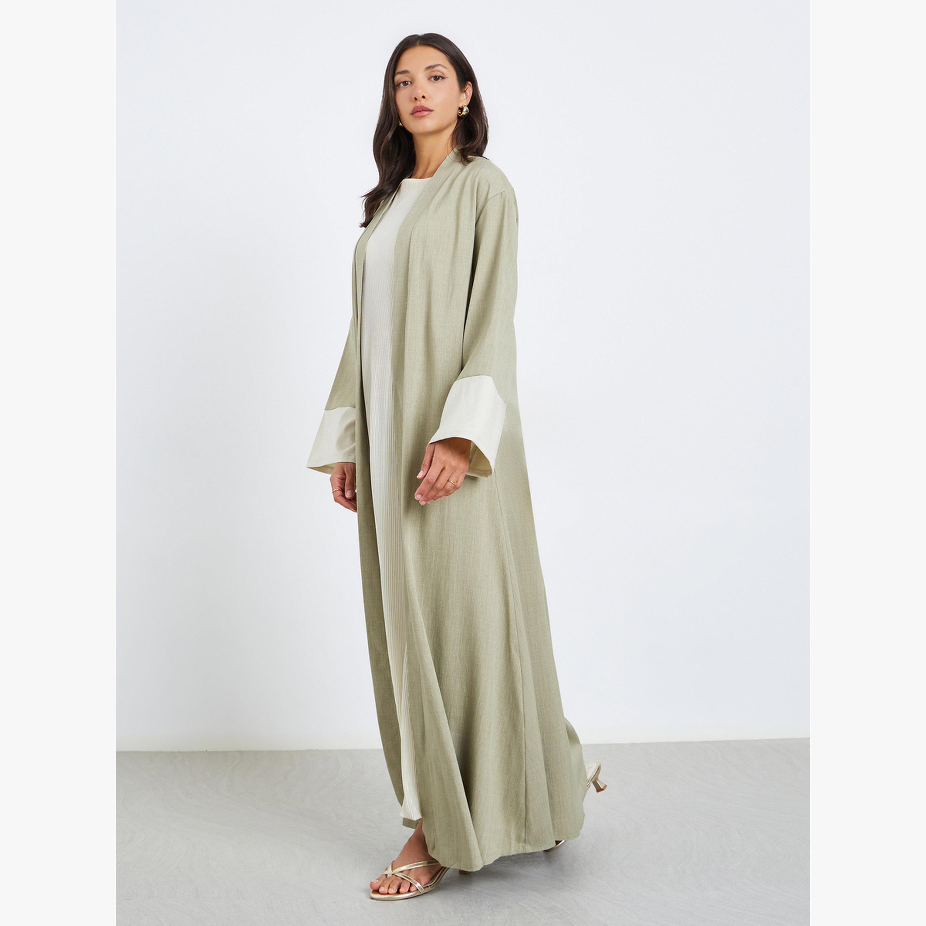 عباية بألوان متعددة وأطراف أكمام متباينة-women-arabicclothing-abayas-image-3